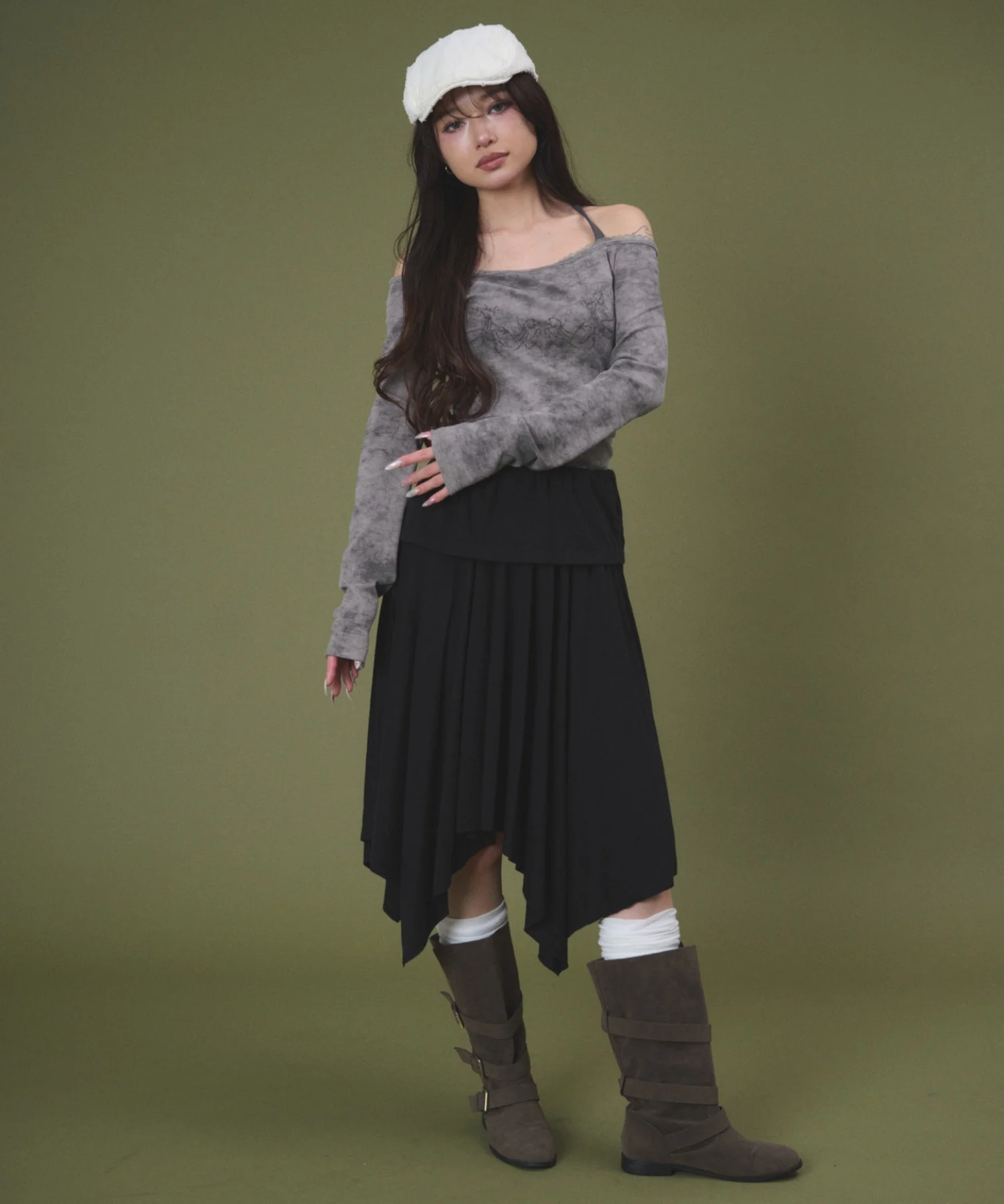 サイドギャザーイレヘムミドルスカート - Image 7