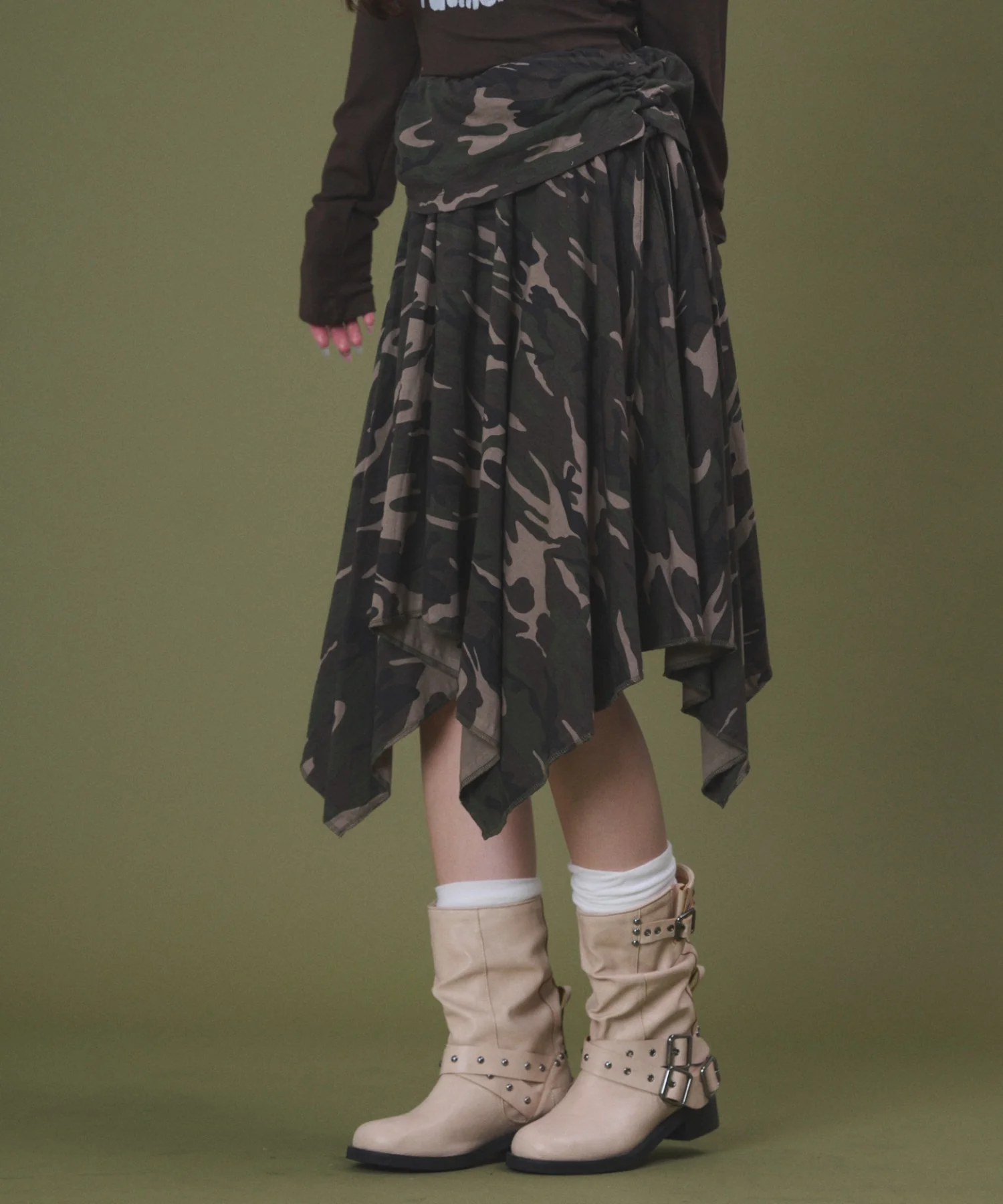 サイドギャザーイレヘムミドルスカート - Image 9