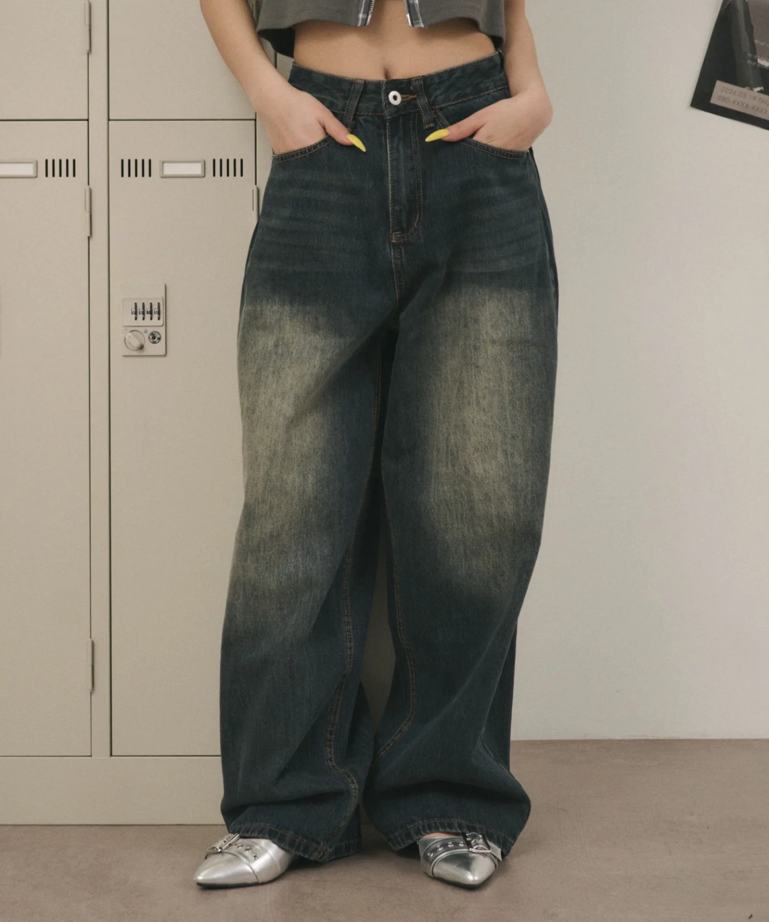 バックベルトクロスバギーデニム