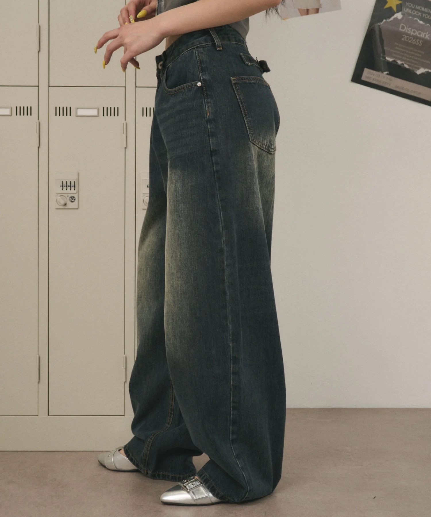 バックベルトクロスバギーデニム - Image 3