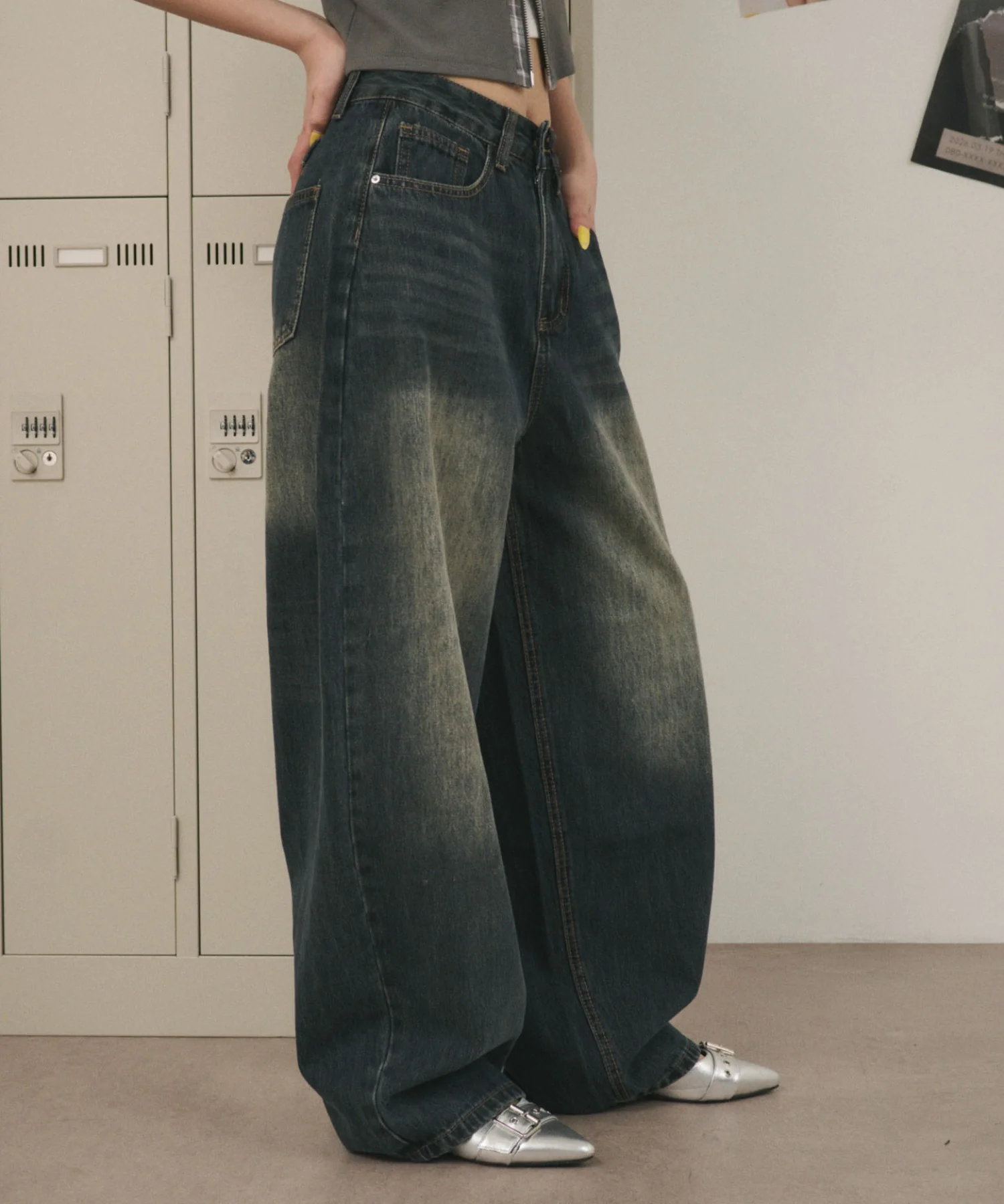 バックベルトクロスバギーデニム - Image 5