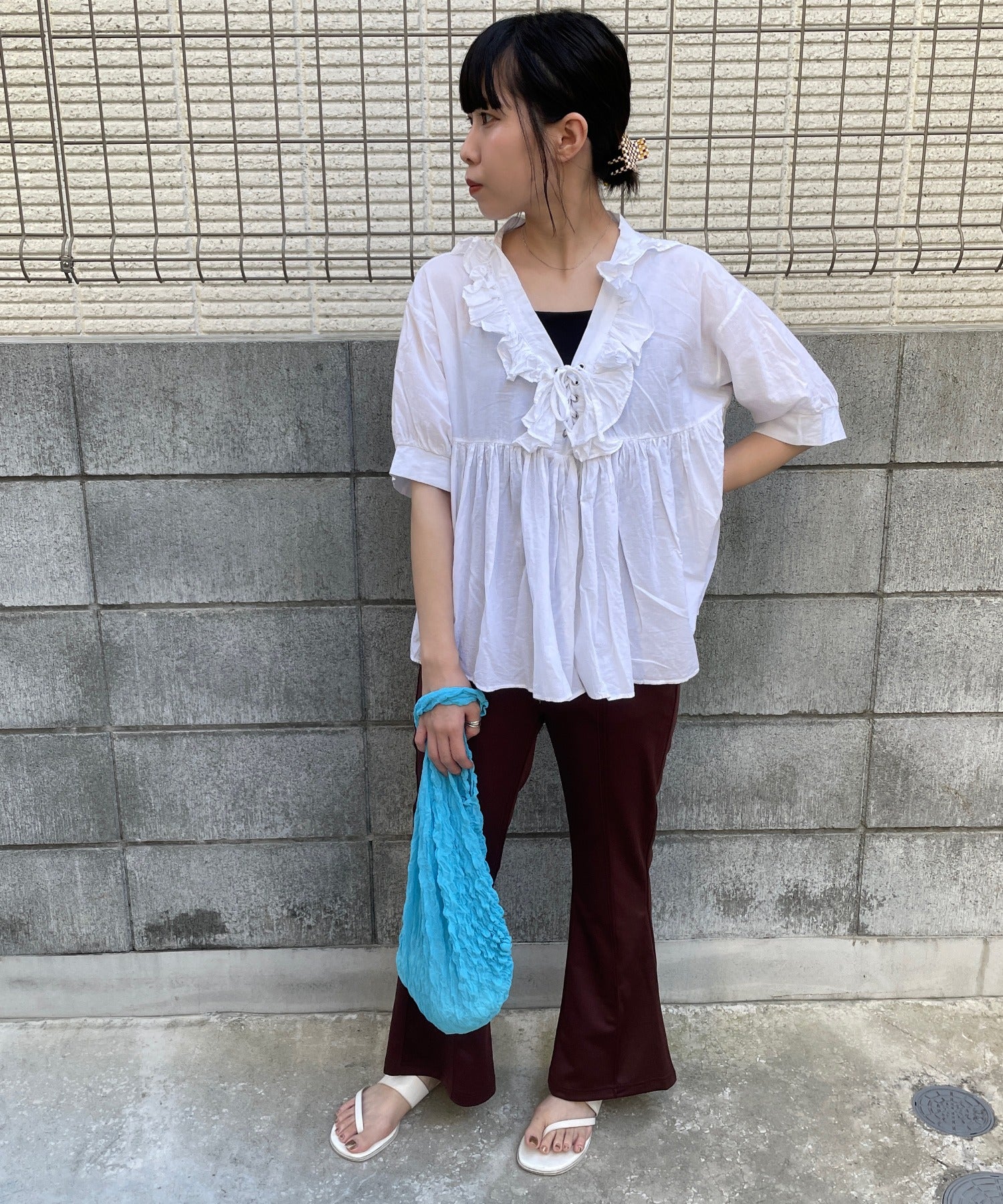 【低身長向け】ポンチピンタックフレアパンツ - Image 13