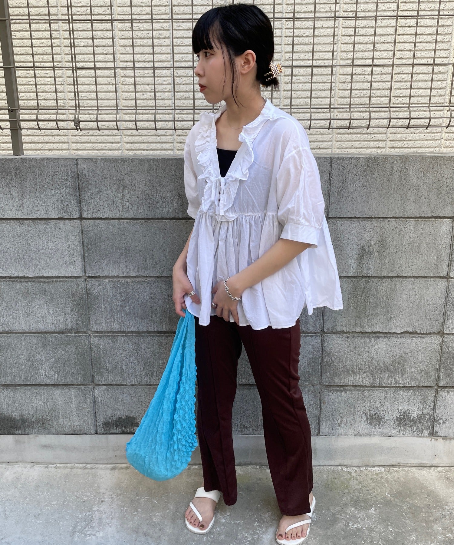 【低身長向け】ポンチピンタックフレアパンツ - Image 14