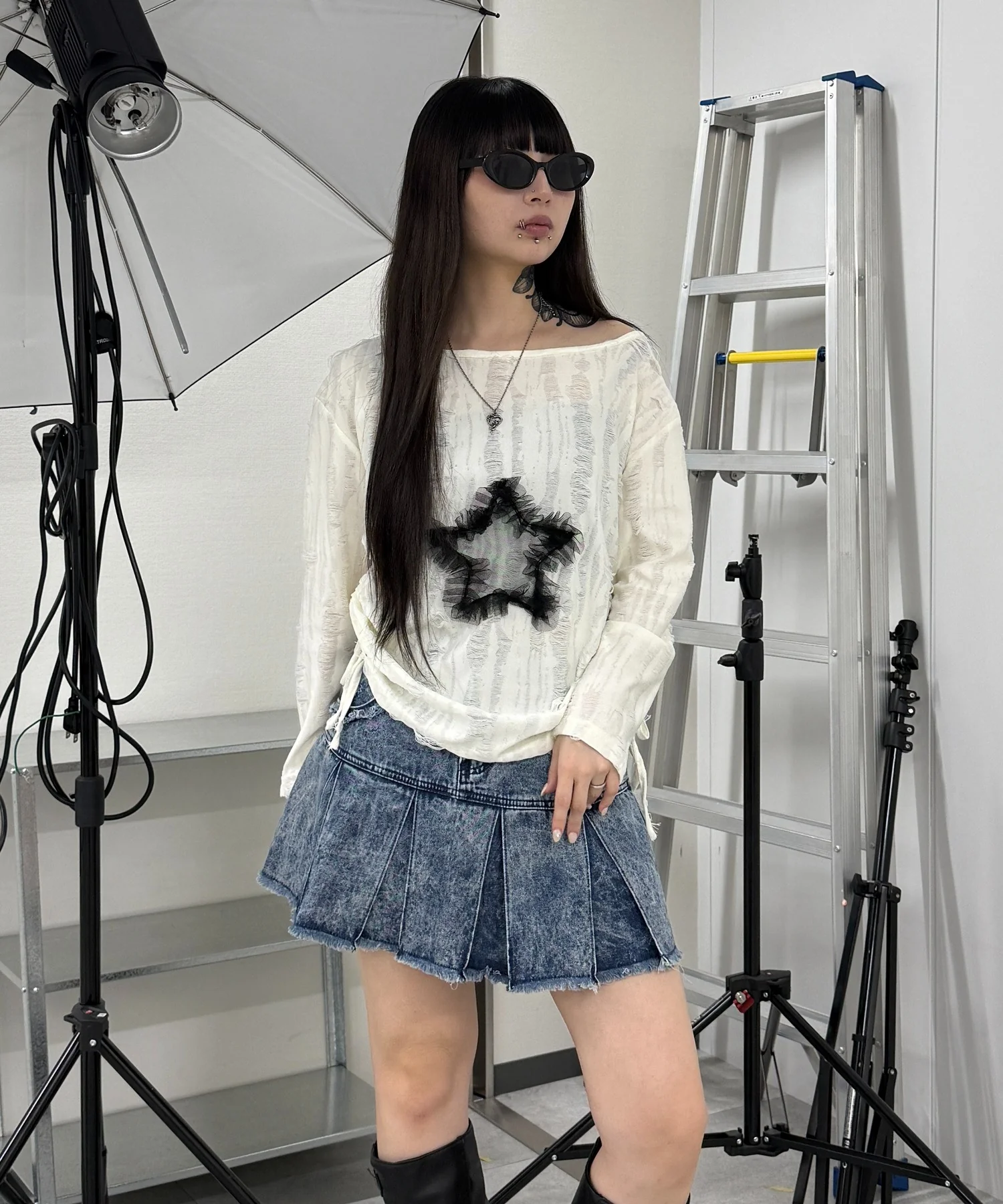 プリーツヘムフリンジデニムミニスカート - Image 16