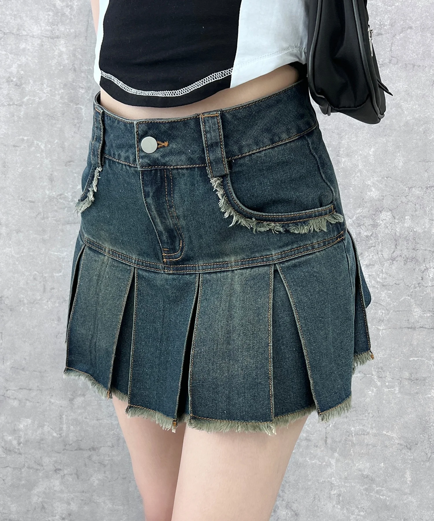 プリーツヘムフリンジデニムミニスカート - Image 19