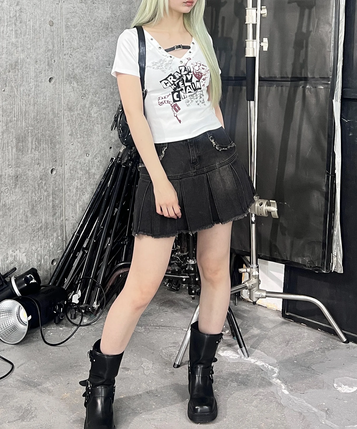 プリーツヘムフリンジデニムミニスカート - Image 30