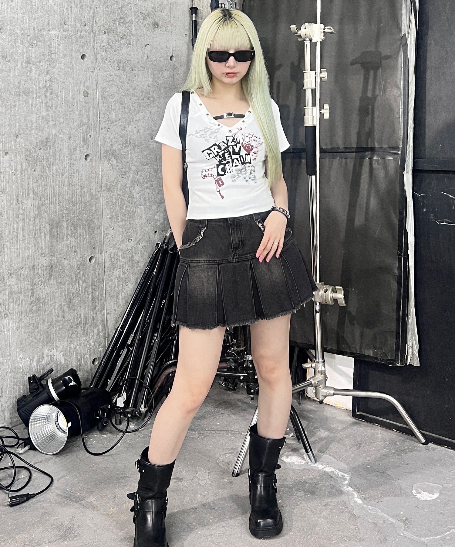 プリーツヘムフリンジデニムミニスカート - Image 31