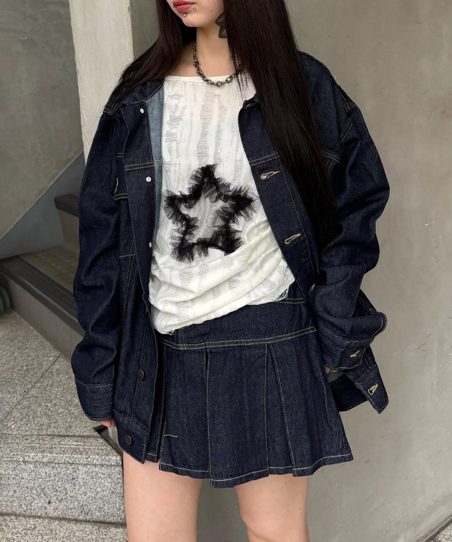 プリーツヘムリジットデニムミニスカパン - Image 5
