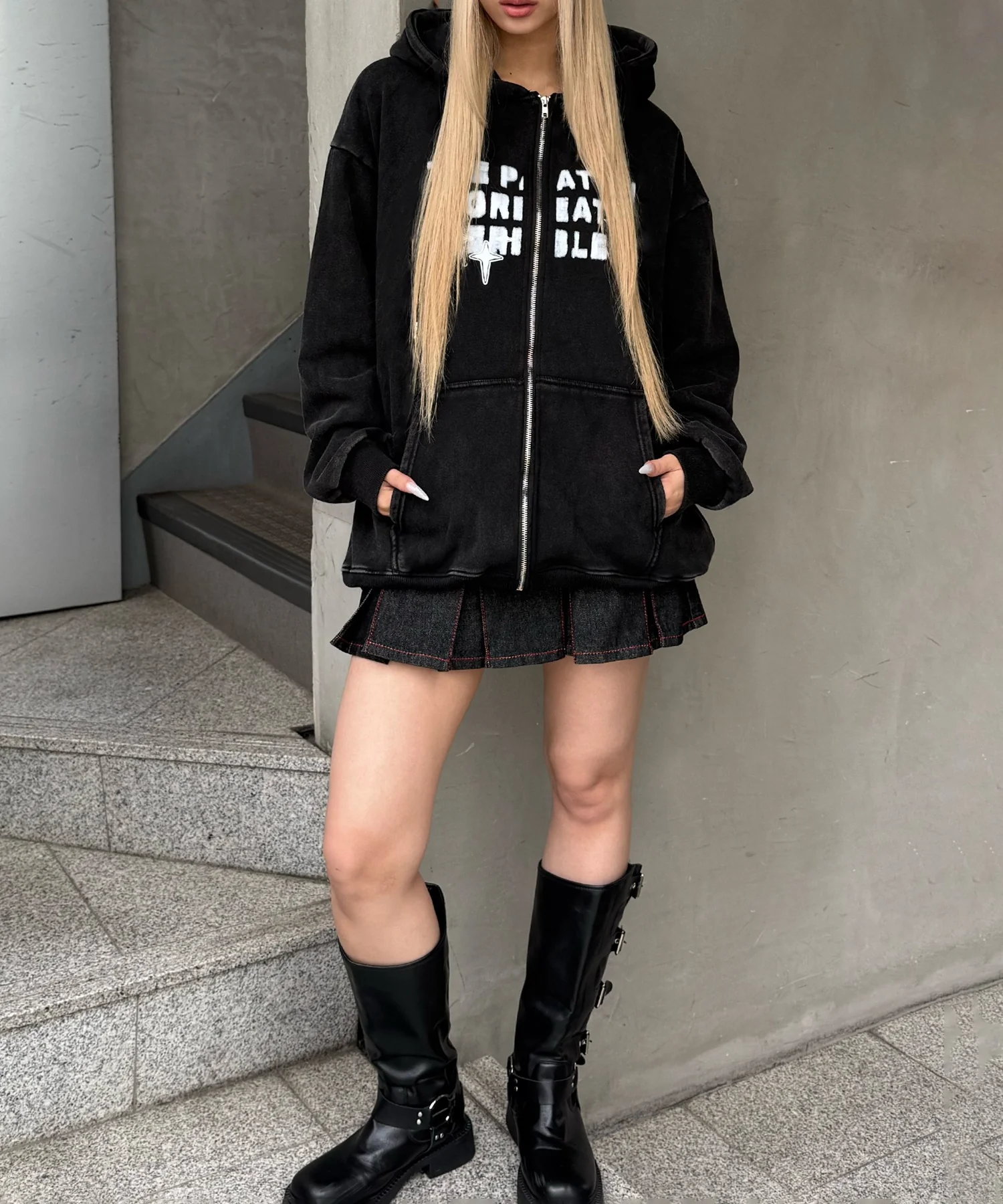 プリーツヘムリジットデニムミニスカパン - Image 6