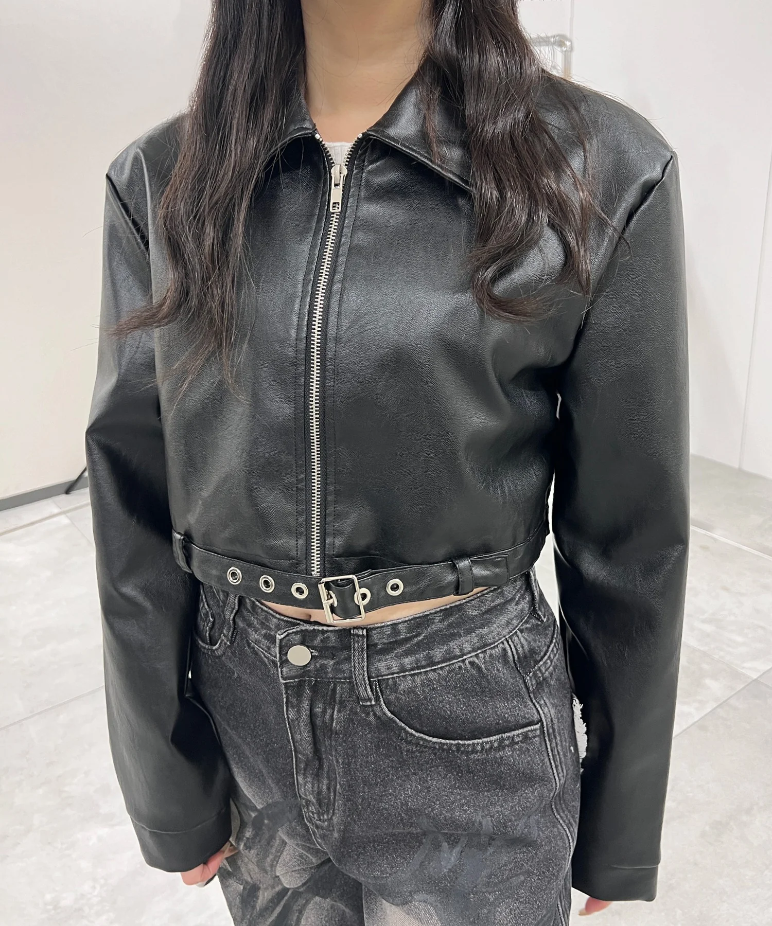 クロップドシングルライダースジャケット - Image 8