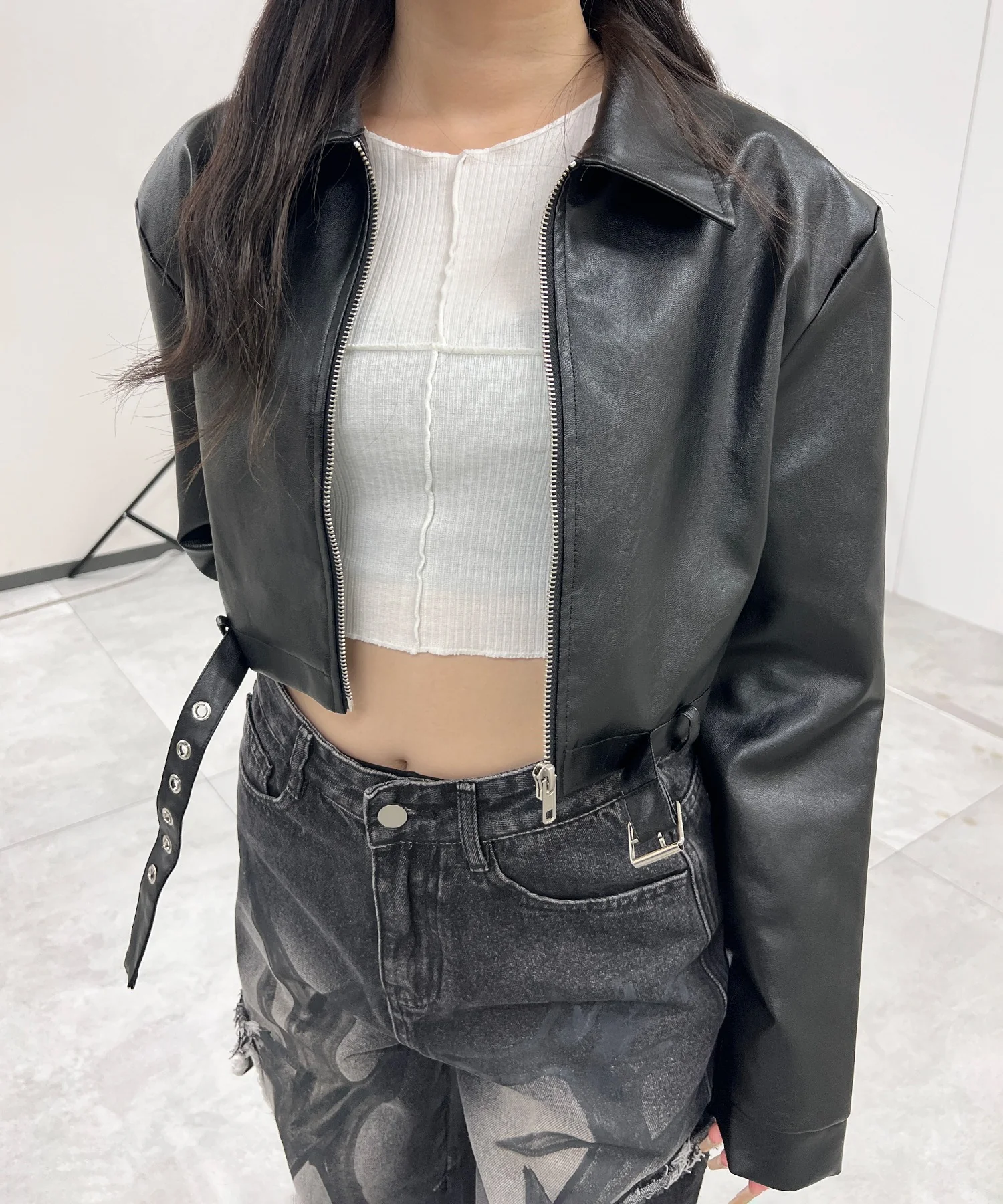 クロップドシングルライダースジャケット - Image 9