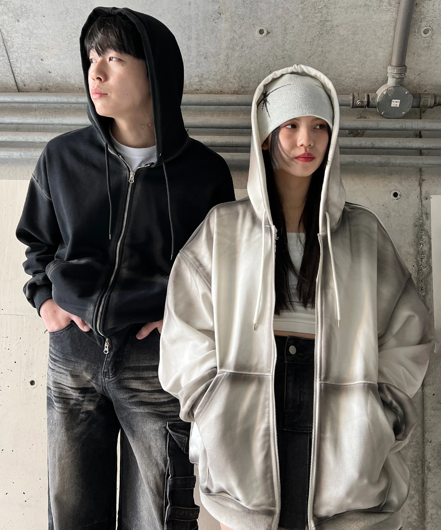 ブラシ加工ダブルZIPビッグパーカー - Image 3