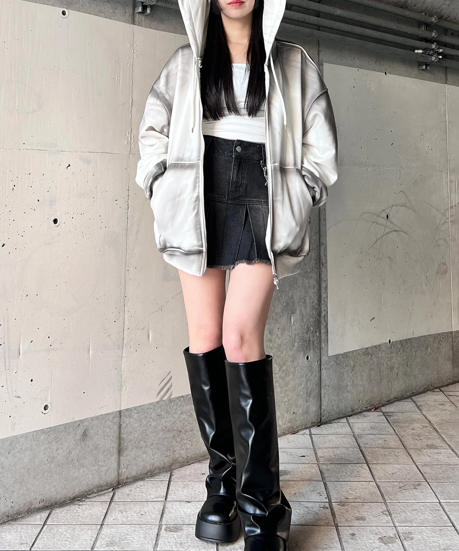 ブラシ加工ダブルZIPビッグパーカー - Image 9