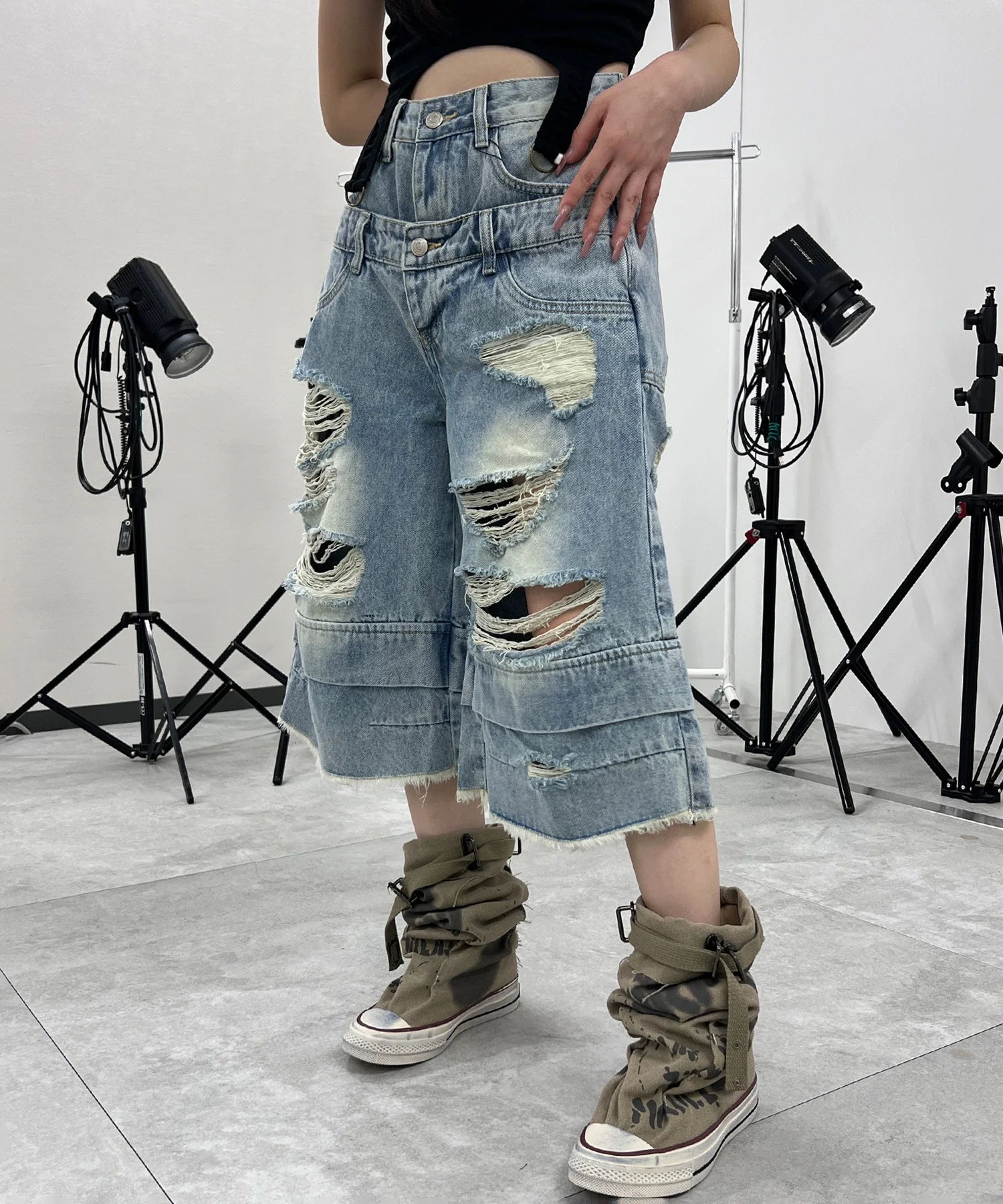 ダブルウエストクラッシュハーフパンツ - Image 3