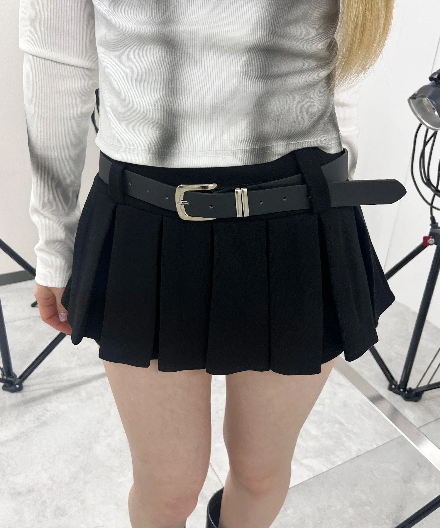 ベルト付きダブルウエストプリーツミニスカパン - Image 6