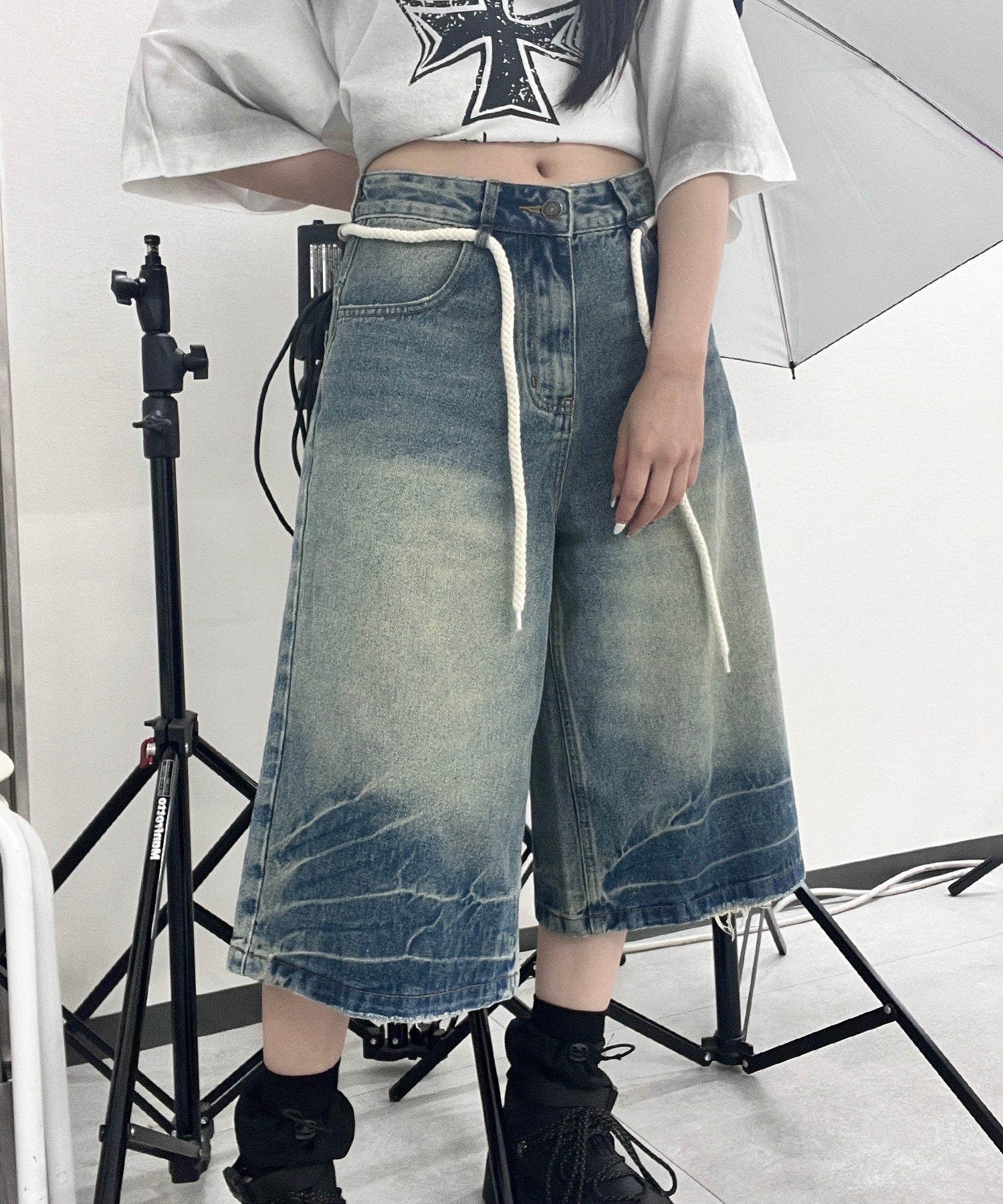 ラウンドストリングデニムハーフパンツ - Image 2