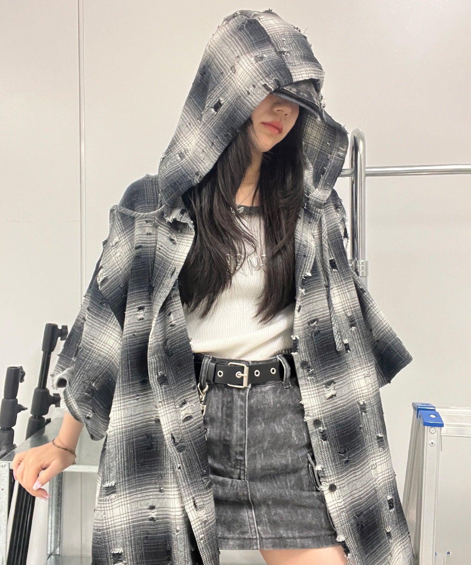 ダメージフード半袖チェックシャツ - Image 12