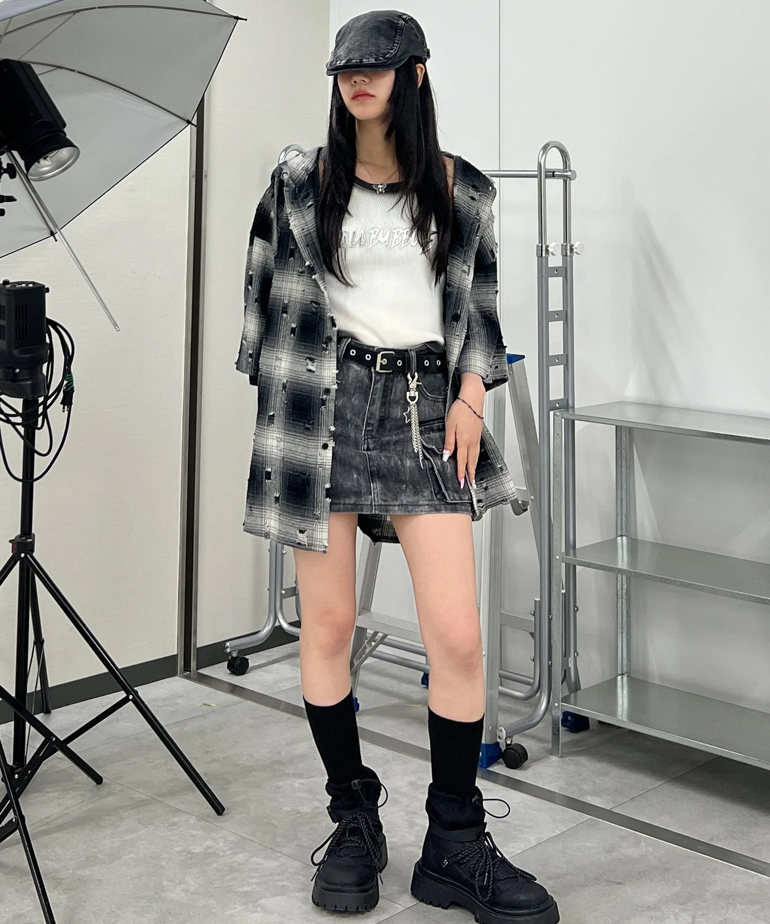 ダメージフード半袖チェックシャツ - Image 13