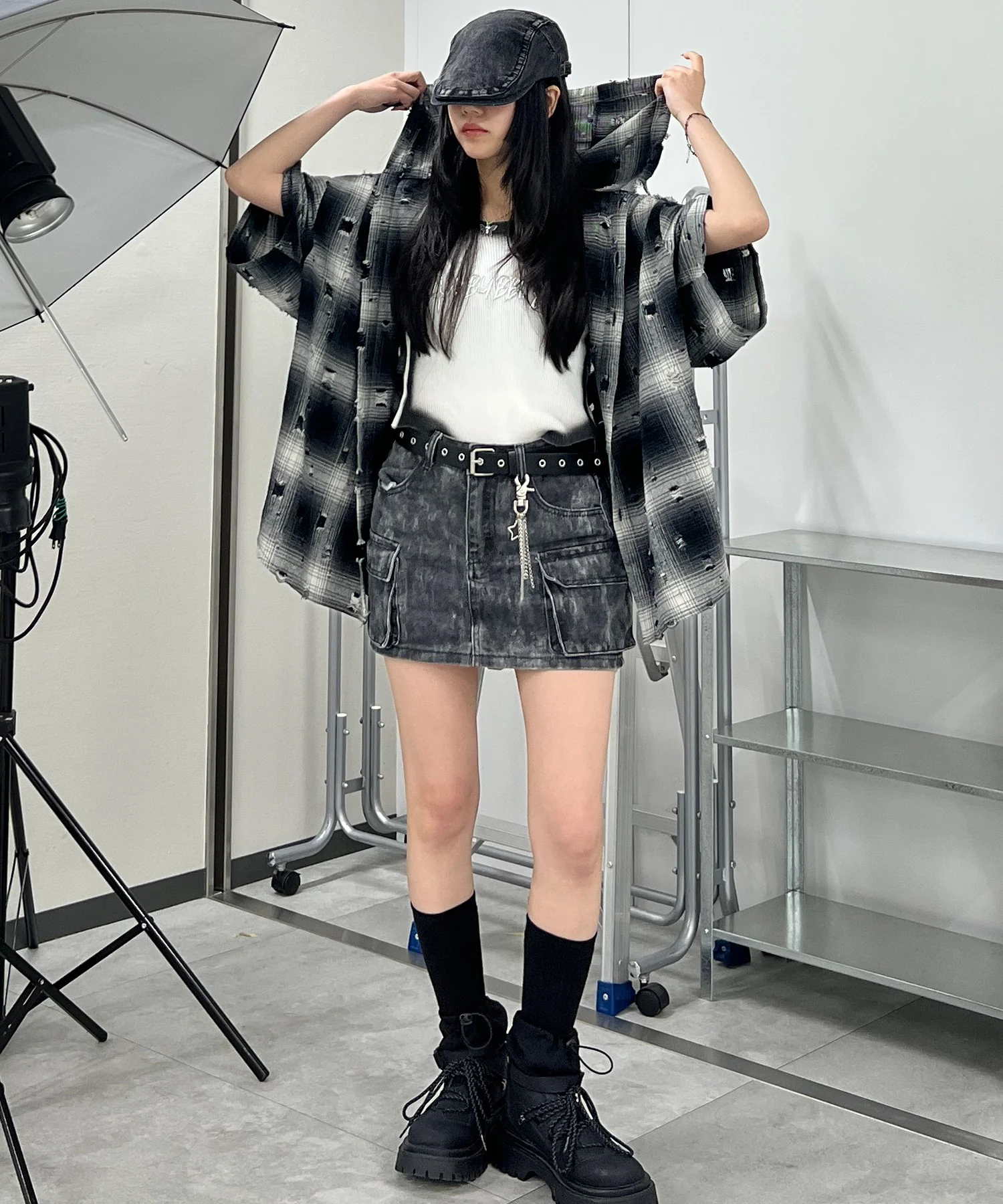 ダメージフード半袖チェックシャツ - Image 14