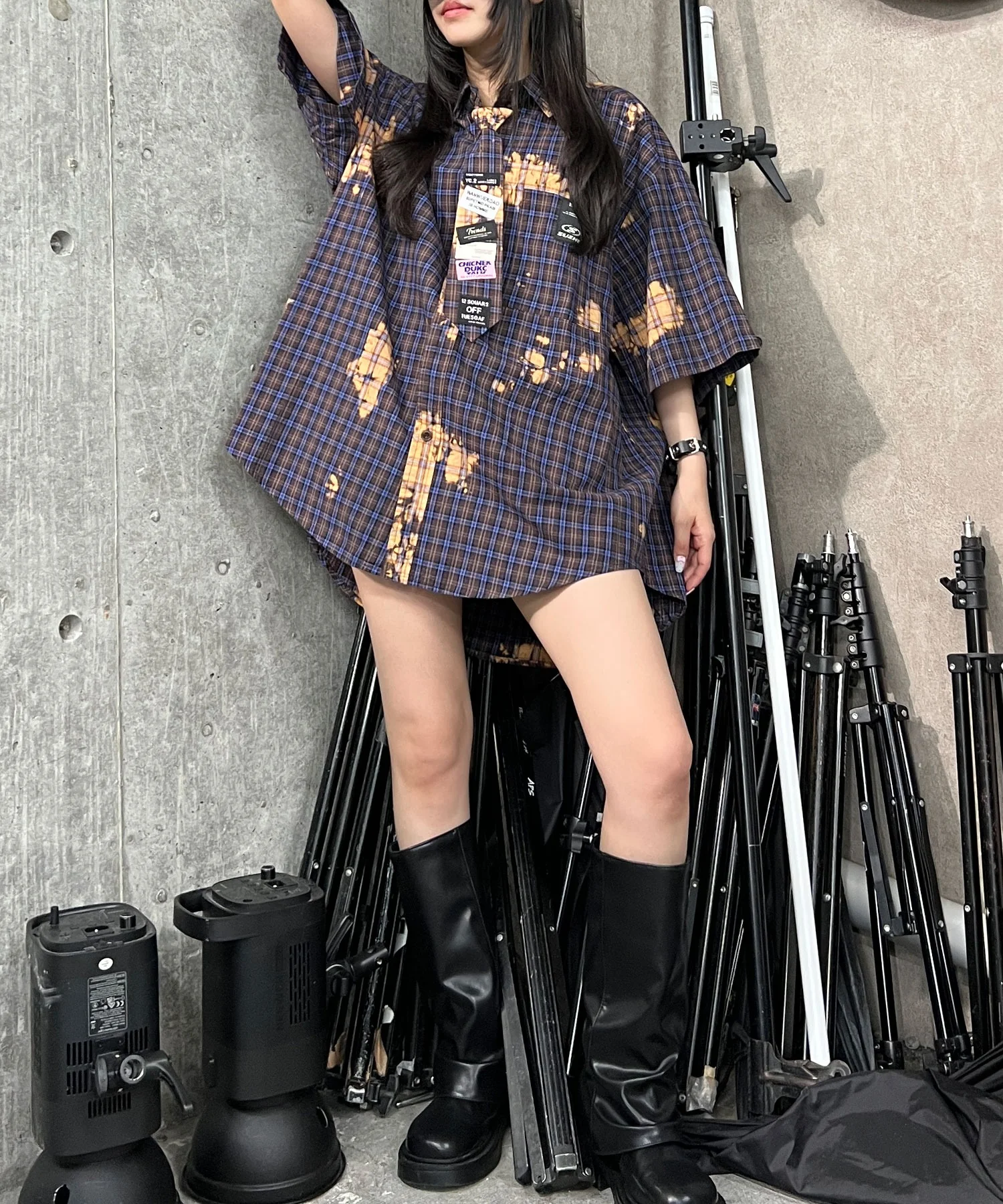 タイ付ブリーチチェックシャツ - Image 12