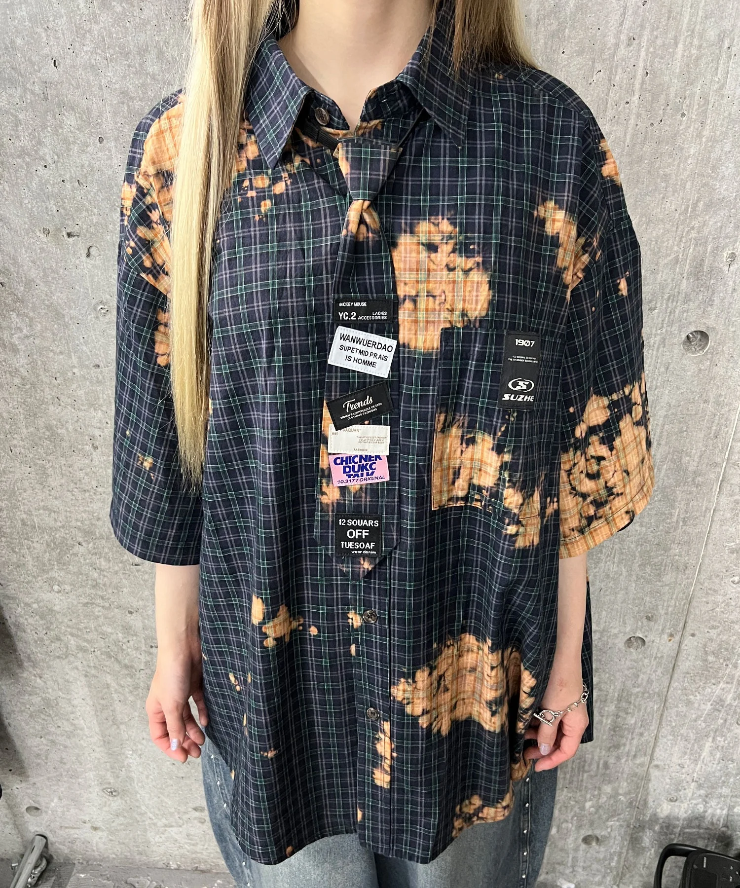 タイ付ブリーチチェックシャツ - Image 8