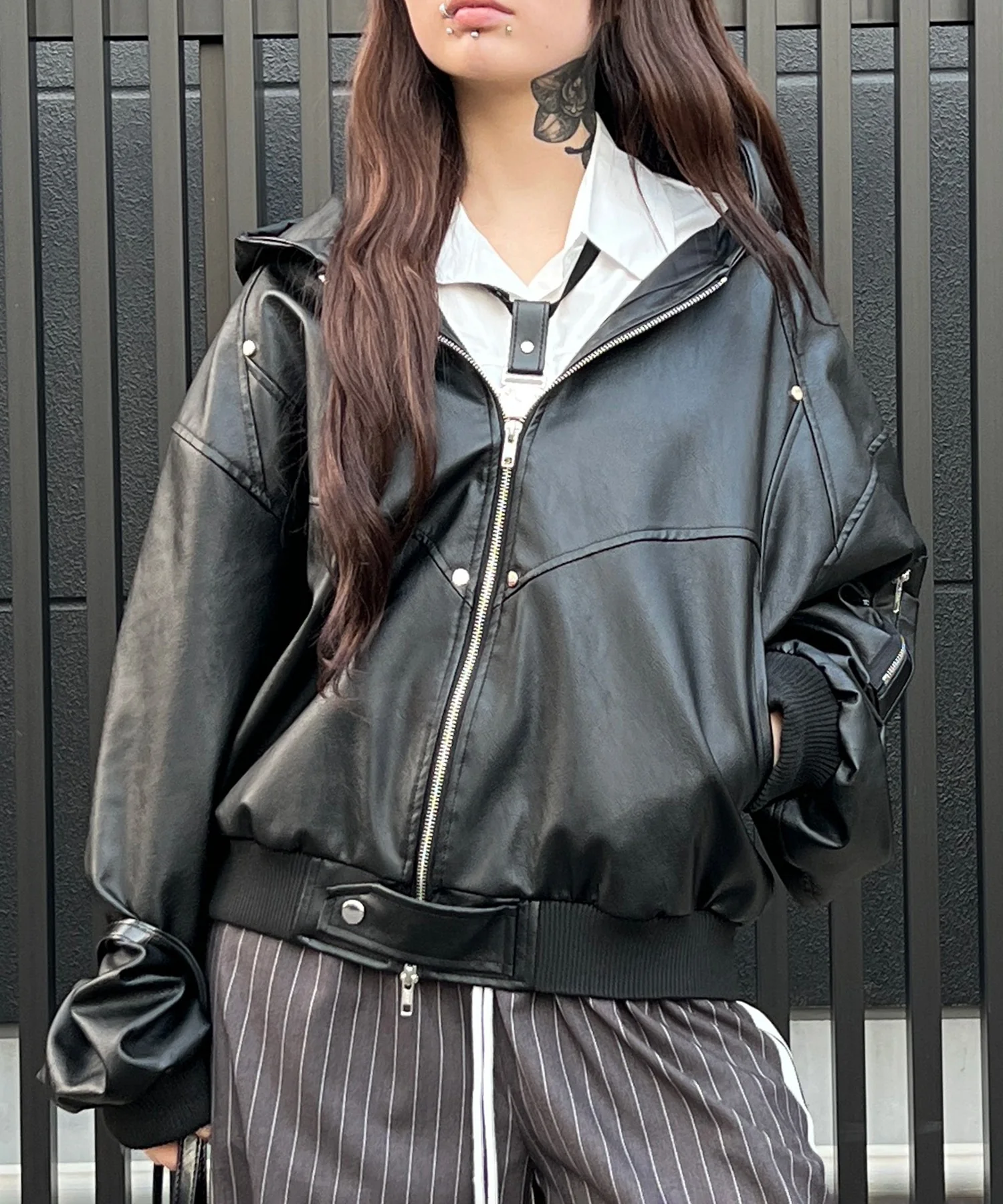 PUフーデッドブルゾン - Image 3