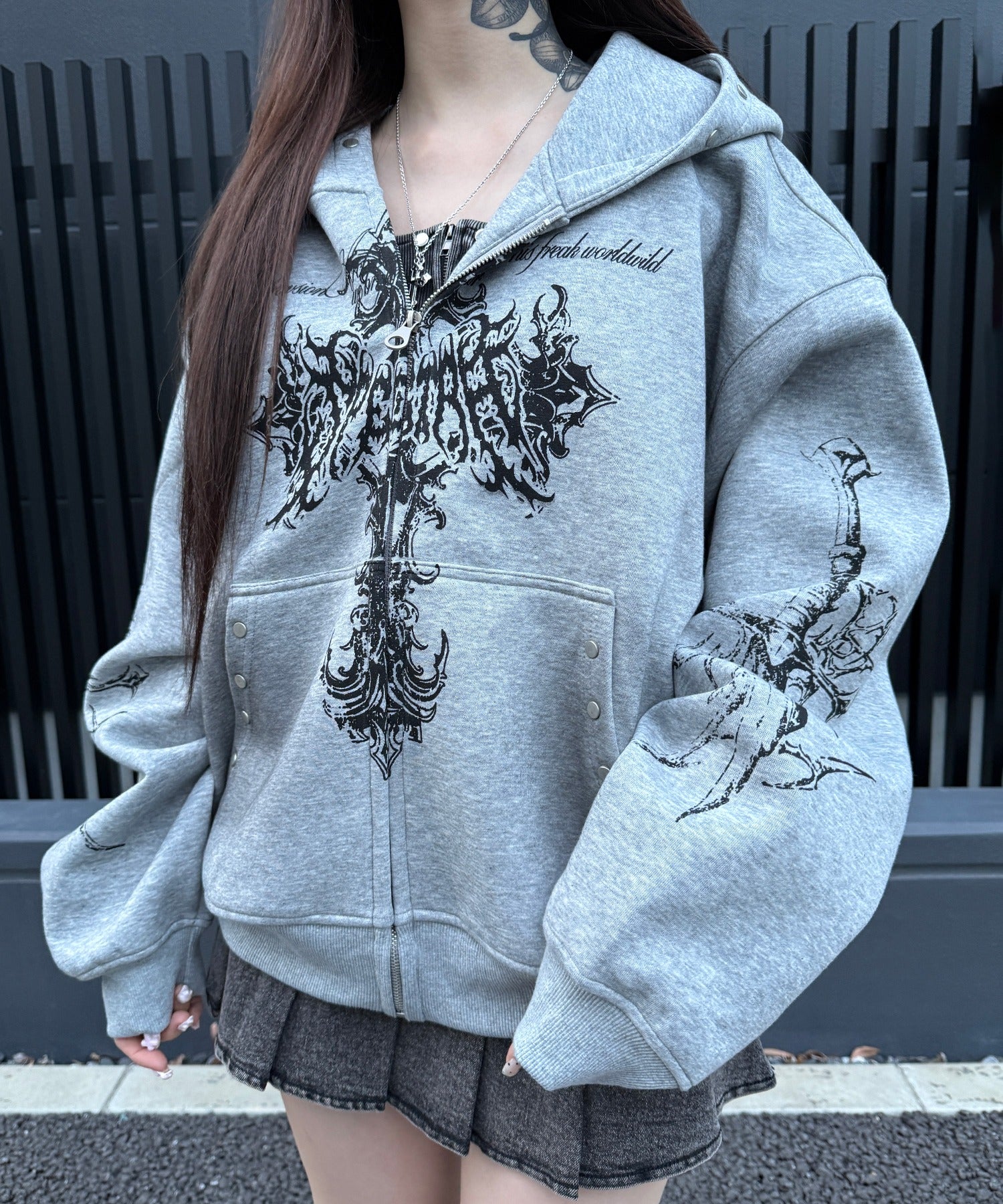 Y2Kゴシッククロスジップパーカー - Image 3