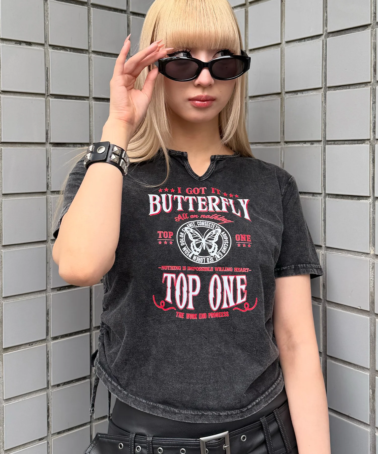 サイドギャザーピグメントTシャツ - Image 4
