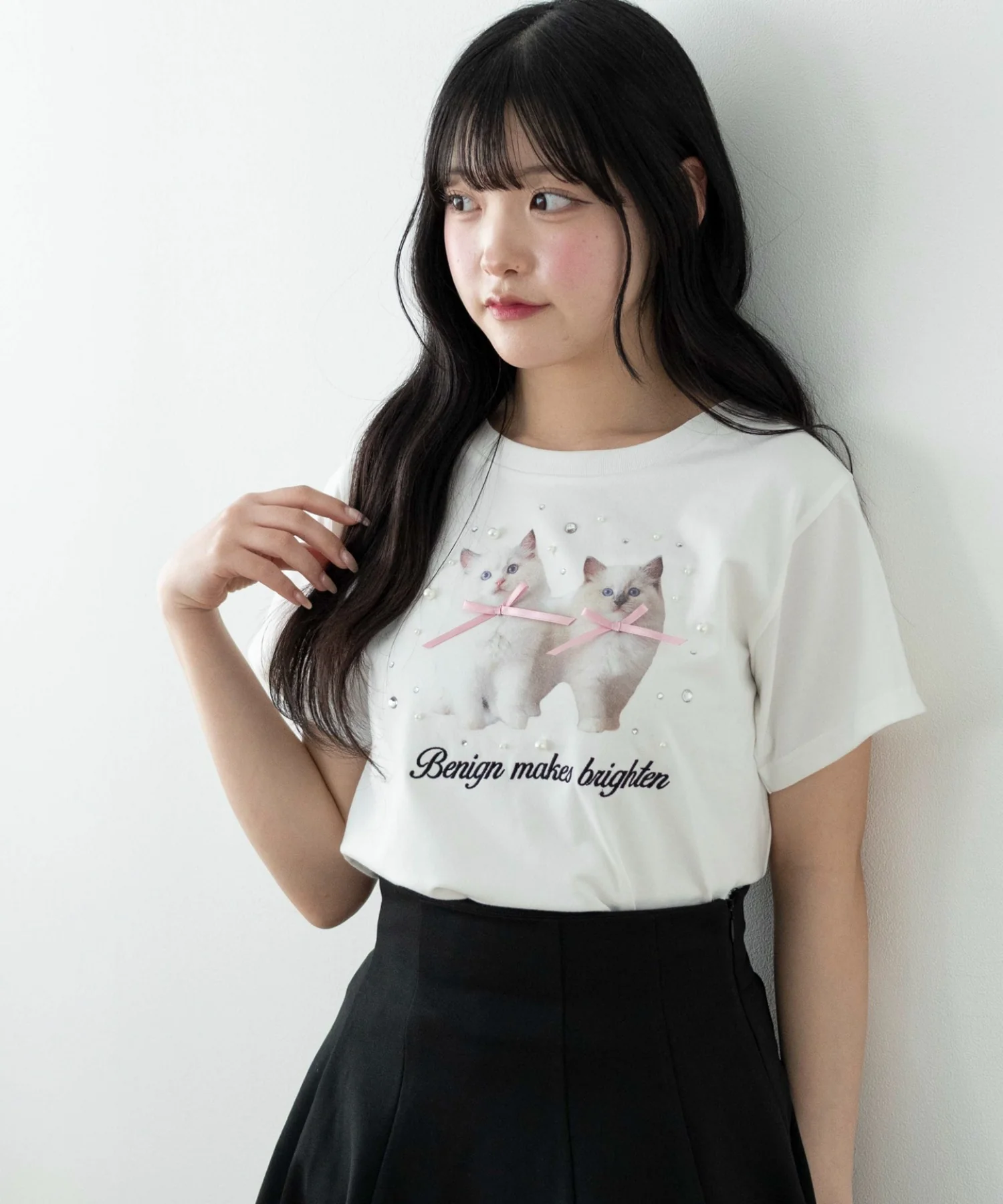 装飾付きネコリボンT