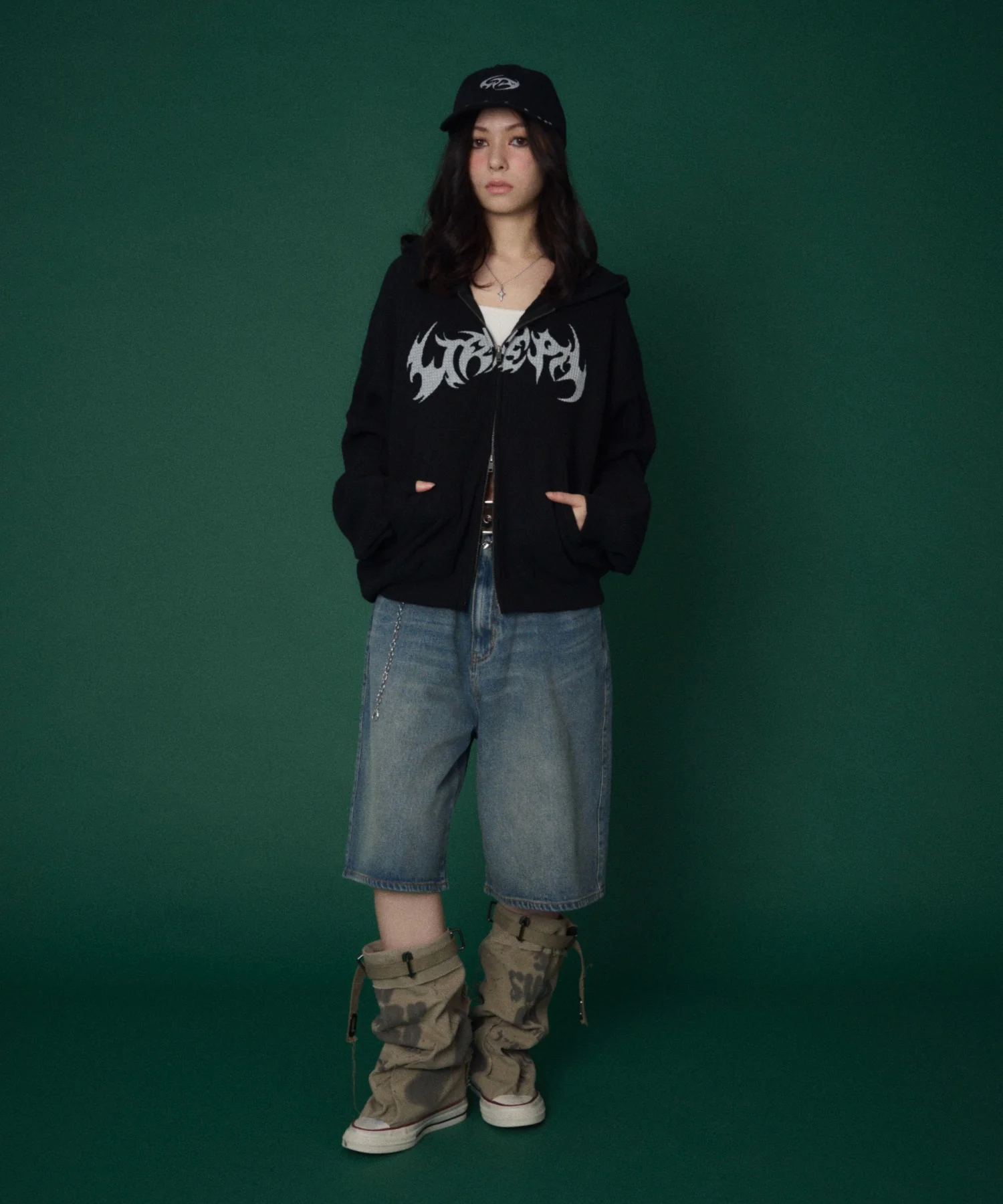 ワッフルグラフィックカットZIPパーカー - Image 10