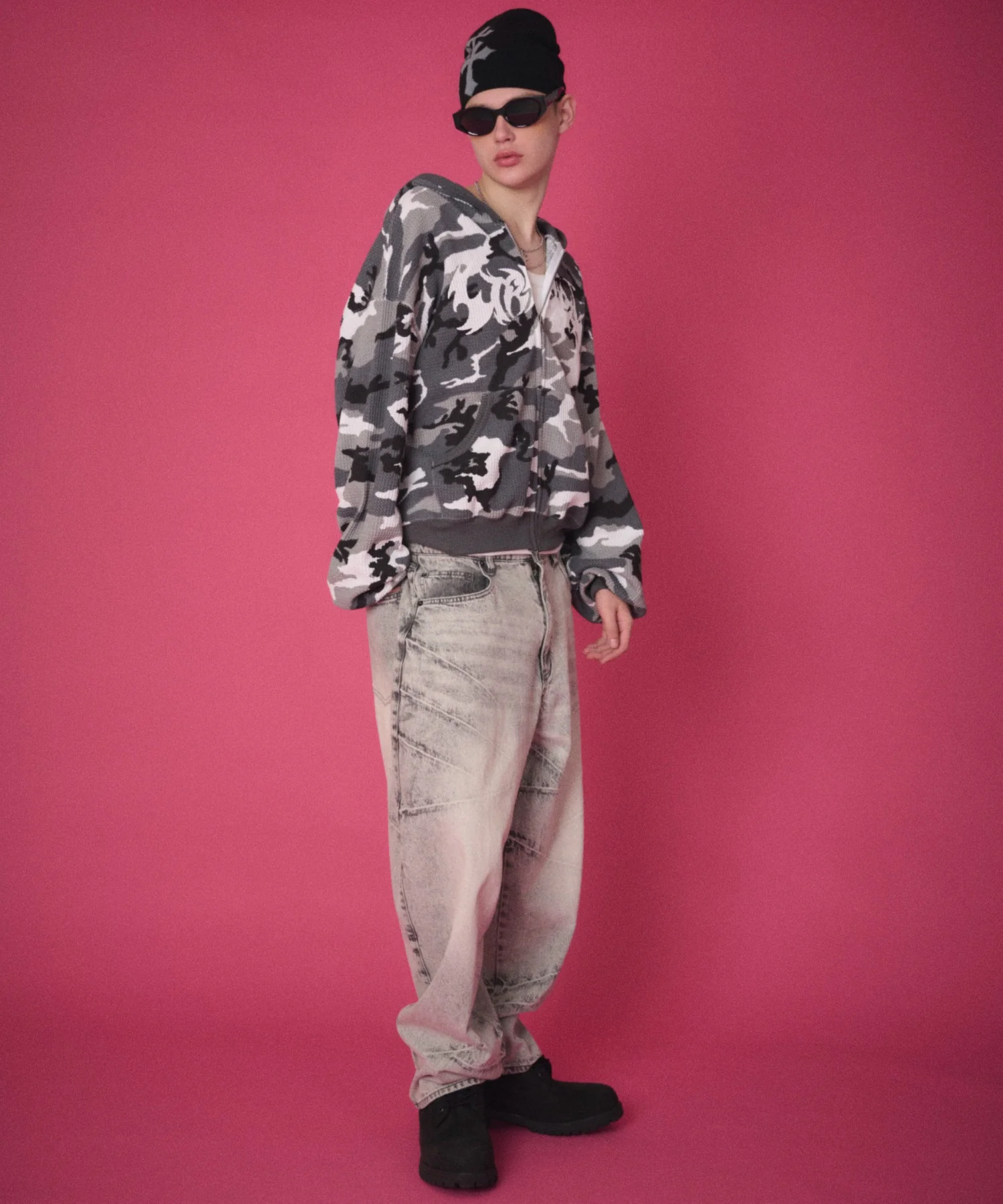 ワッフルグラフィックカットZIPパーカー - Image 12