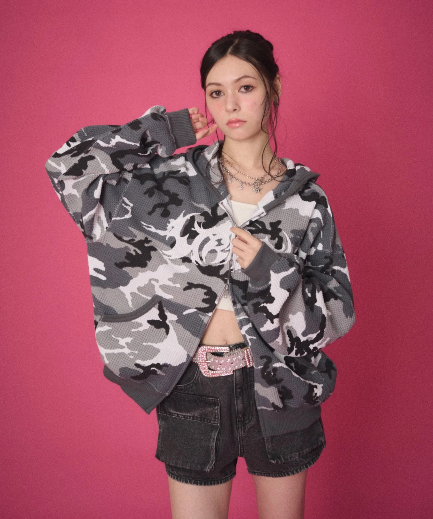 ワッフルグラフィックカットZIPパーカー - Image 13
