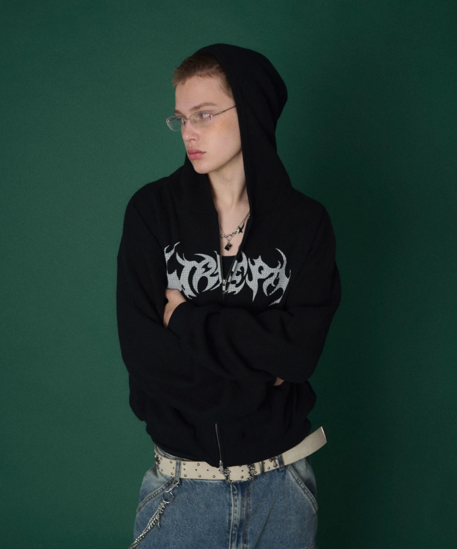 ワッフルグラフィックカットZIPパーカー - Image 17