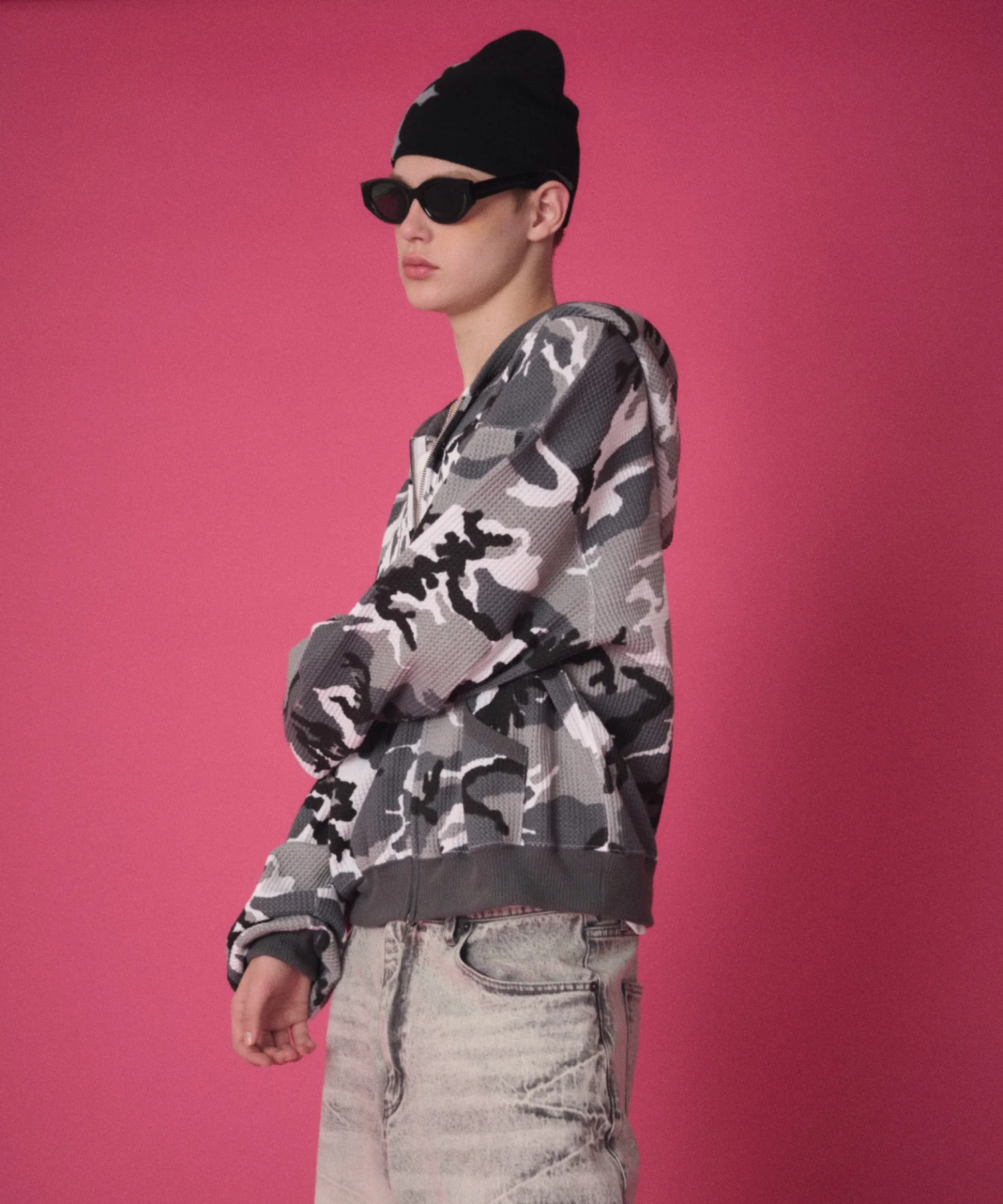 ワッフルグラフィックカットZIPパーカー - Image 30
