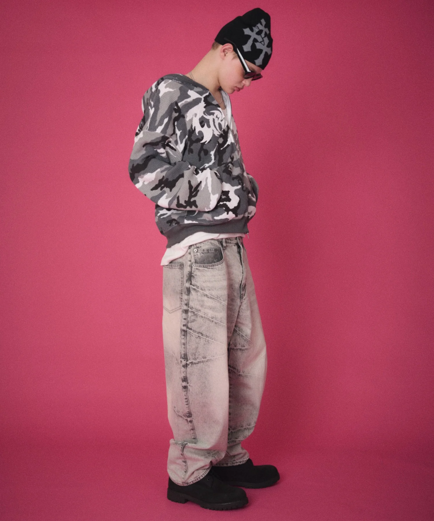 ワッフルグラフィックカットZIPパーカー - Image 33