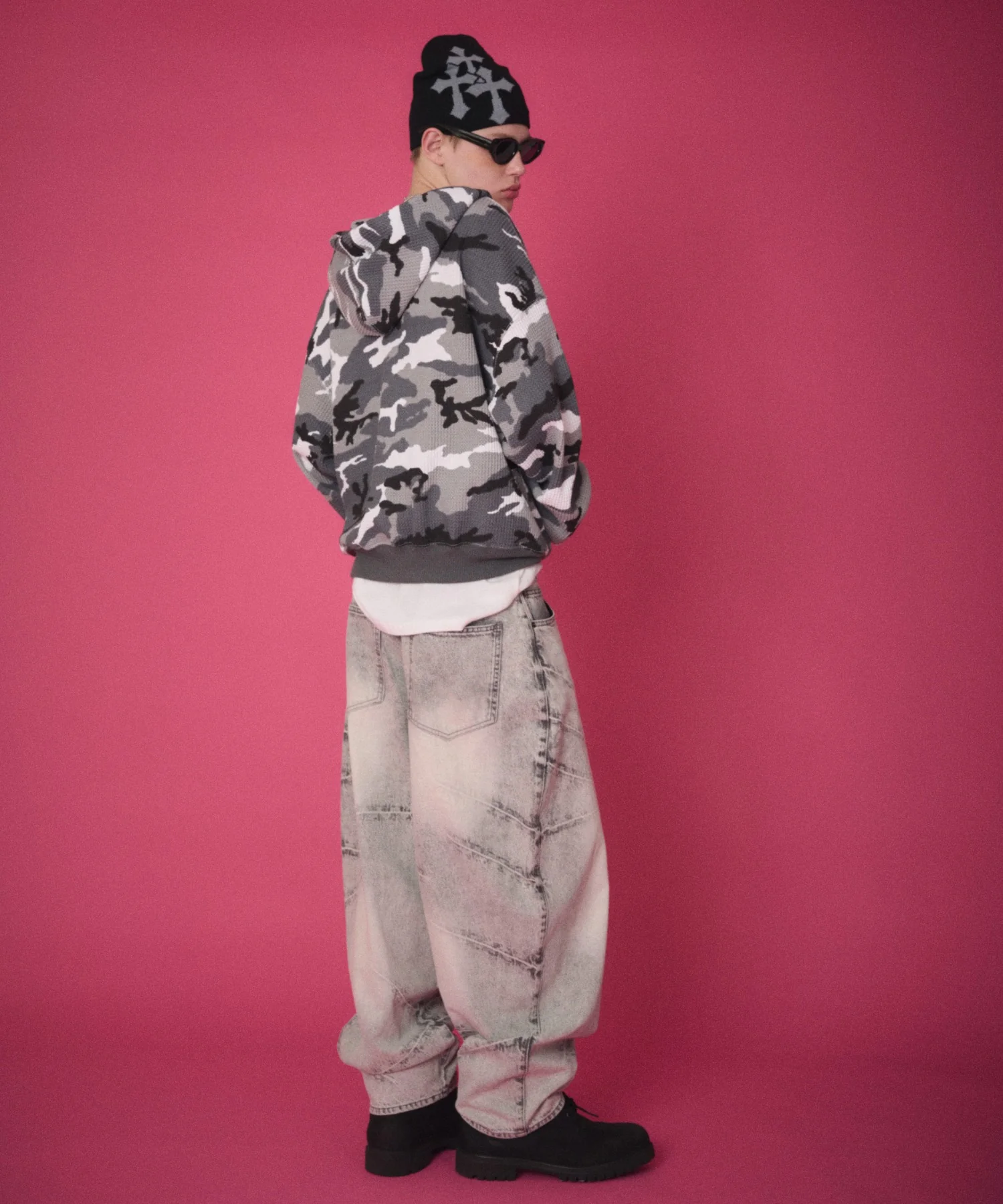 ワッフルグラフィックカットZIPパーカー - Image 34