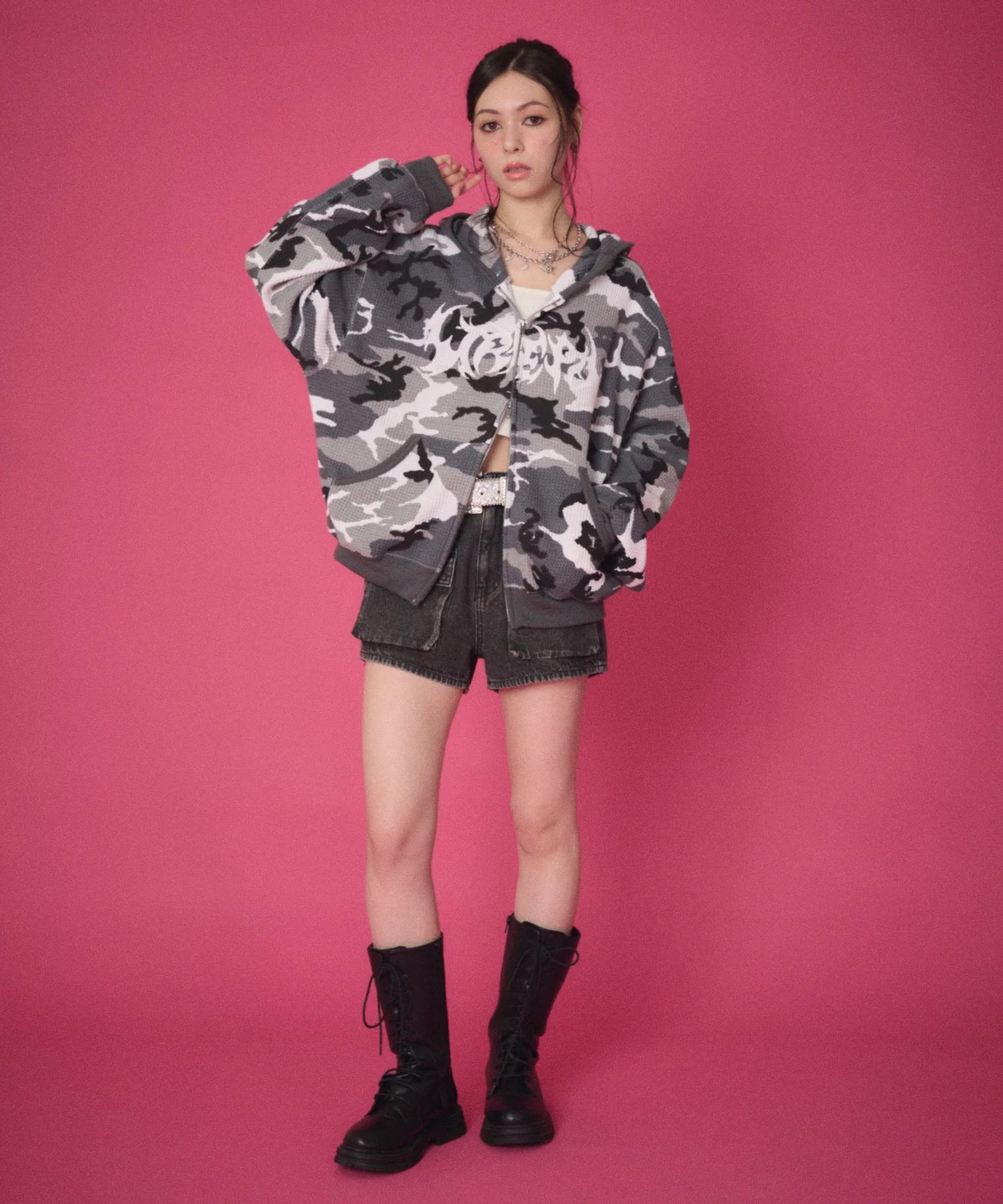 ワッフルグラフィックカットZIPパーカー - Image 37