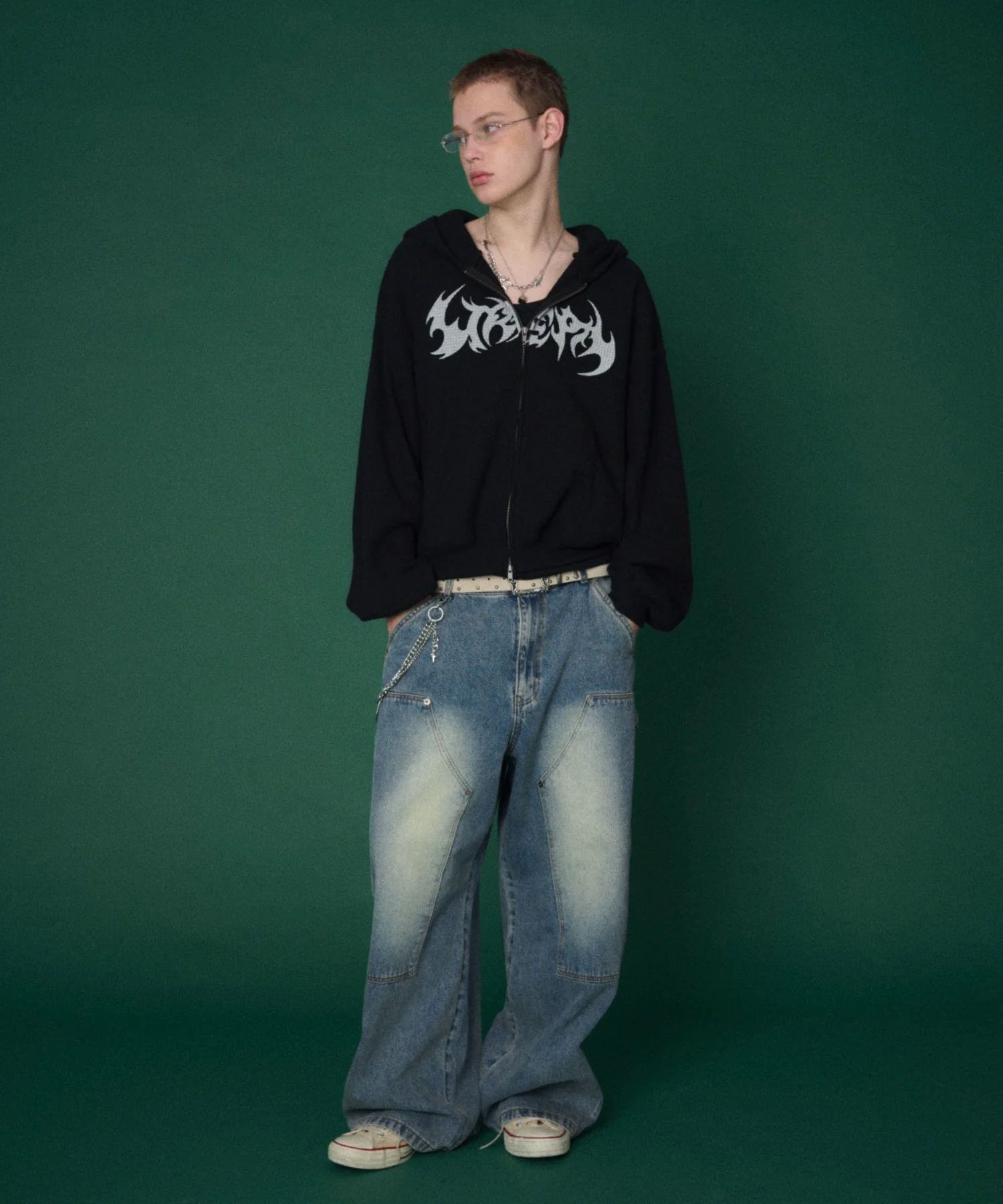ワッフルグラフィックカットZIPパーカー - Image 8