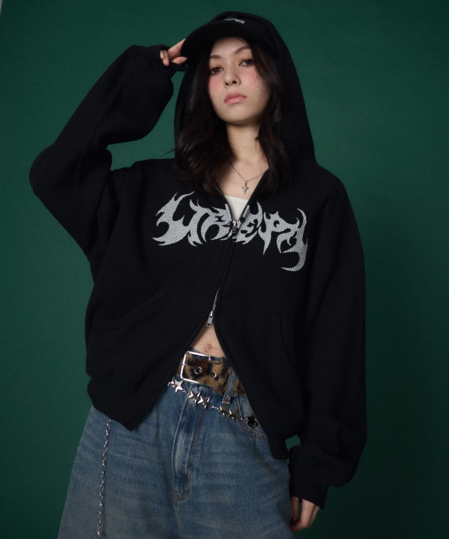ワッフルグラフィックカットZIPパーカー - Image 9