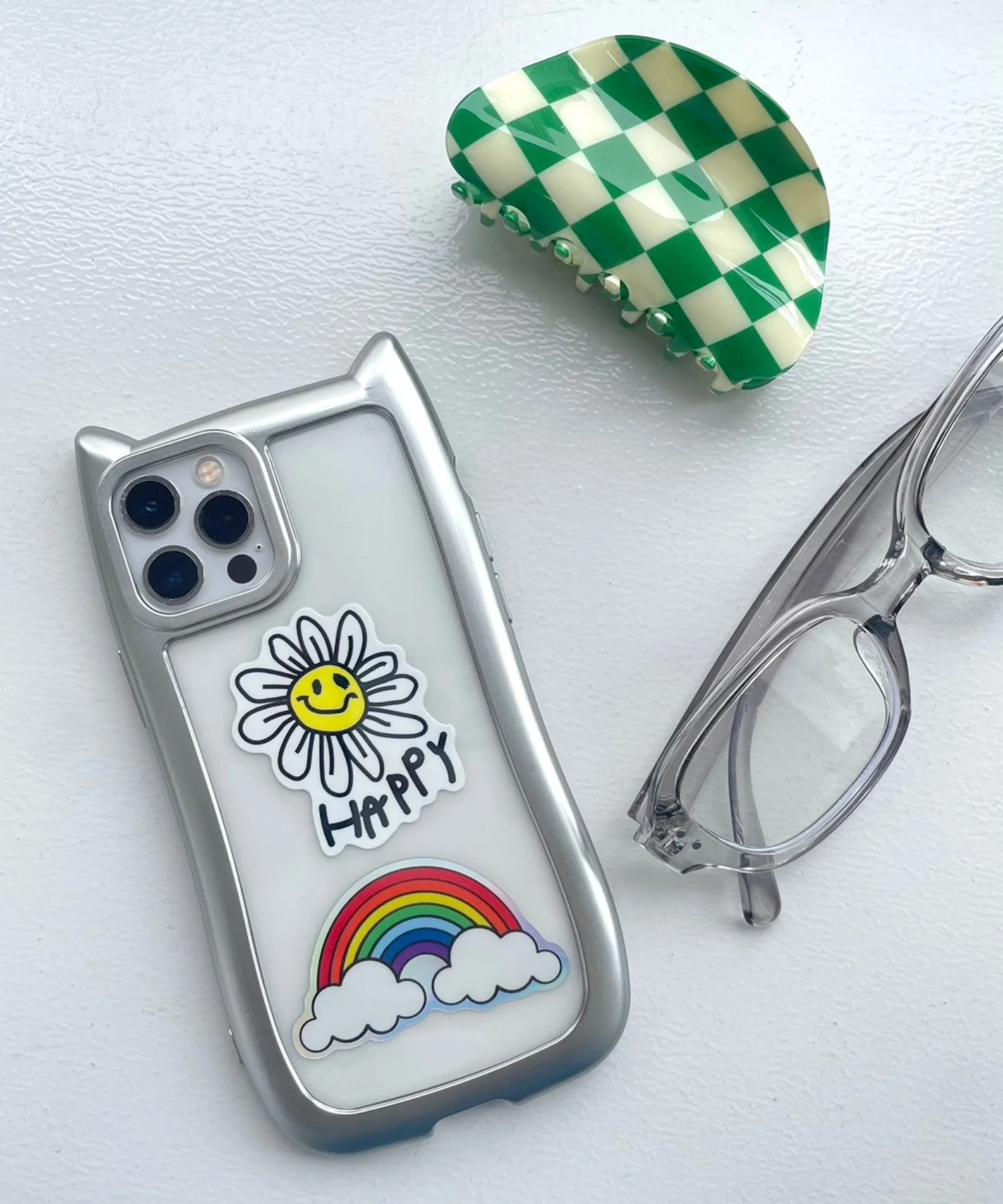 猫耳フレームiphoneケース(シルバー) - Image 2
