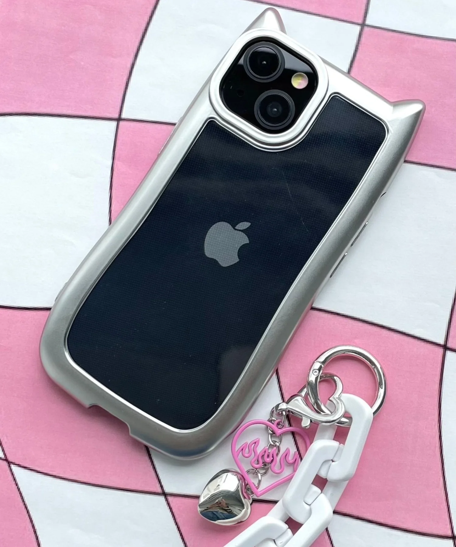猫耳フレームiphoneケース(シルバー) - Image 3