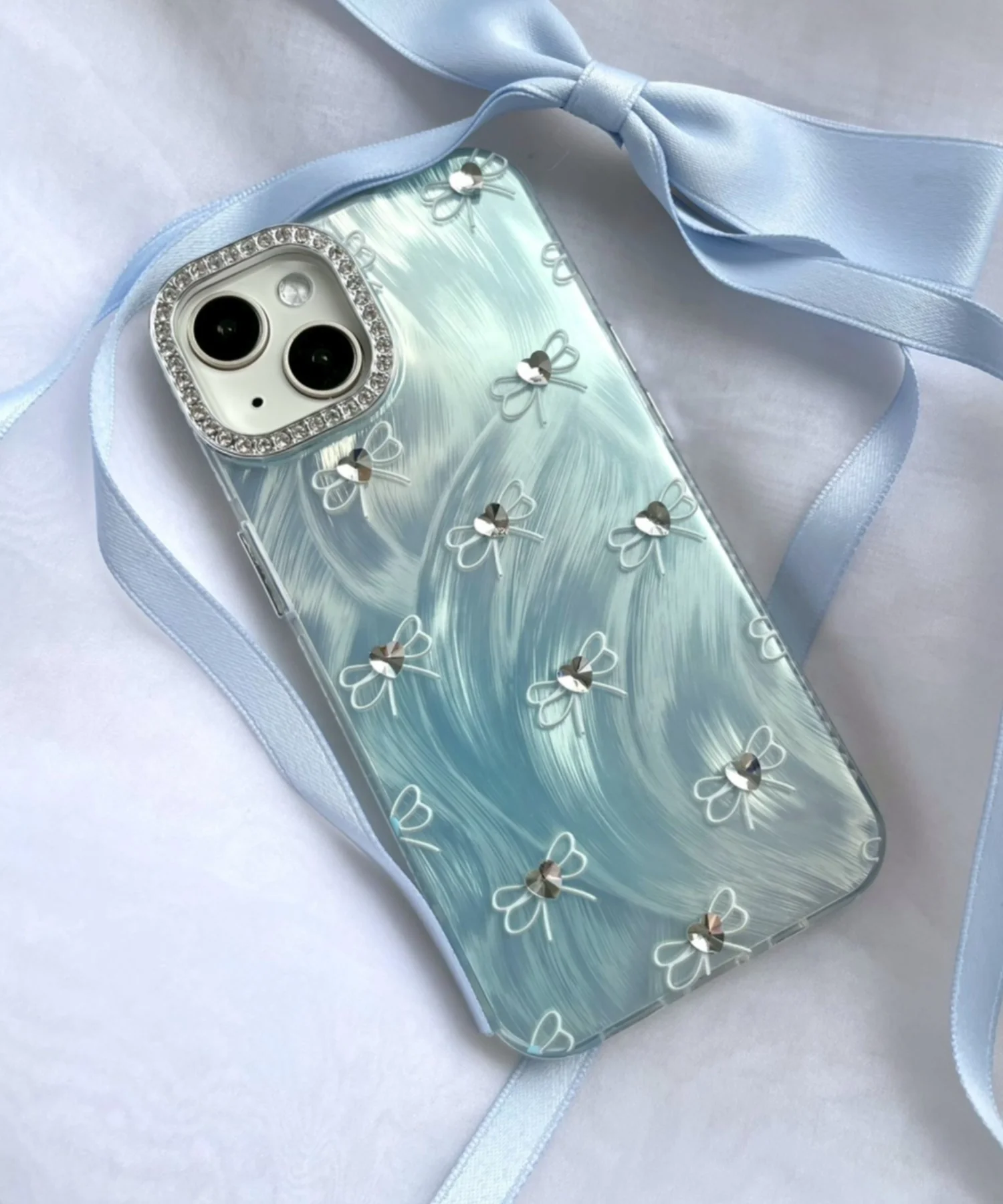 ビジューリボンiphoneケース(サックス) - Image 2