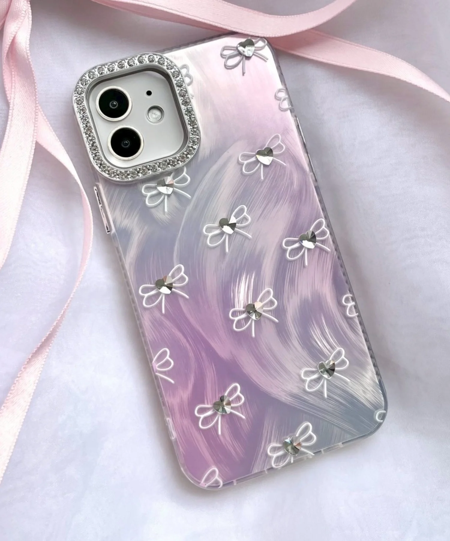 ビジューリボンiphoneケース(ピンク)
