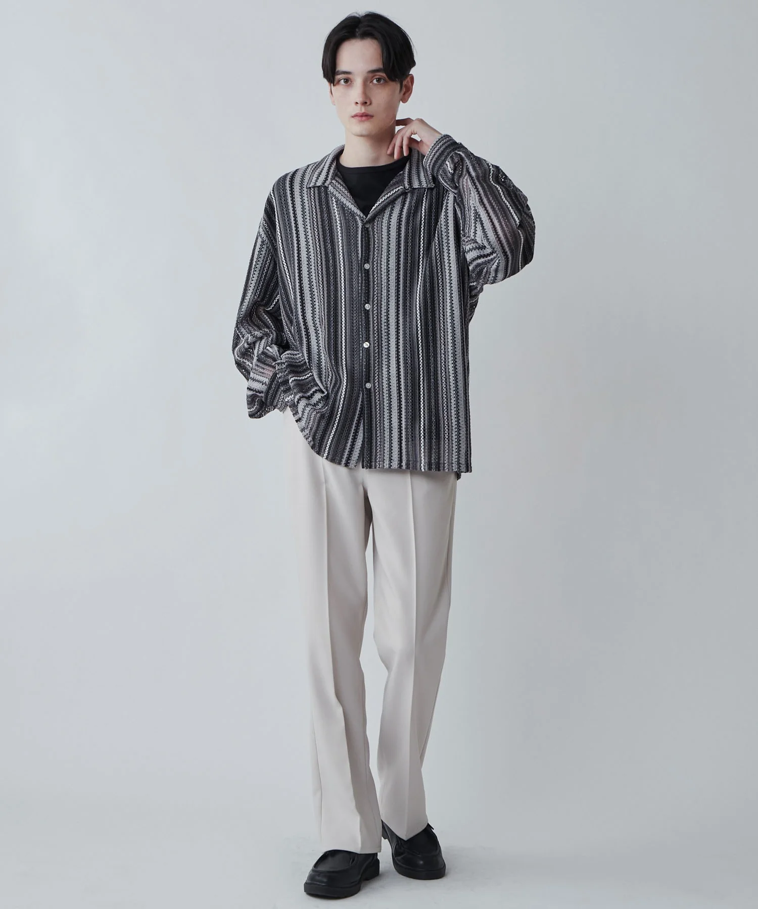 メッシュオープンカラーBIGシャツ - Image 8