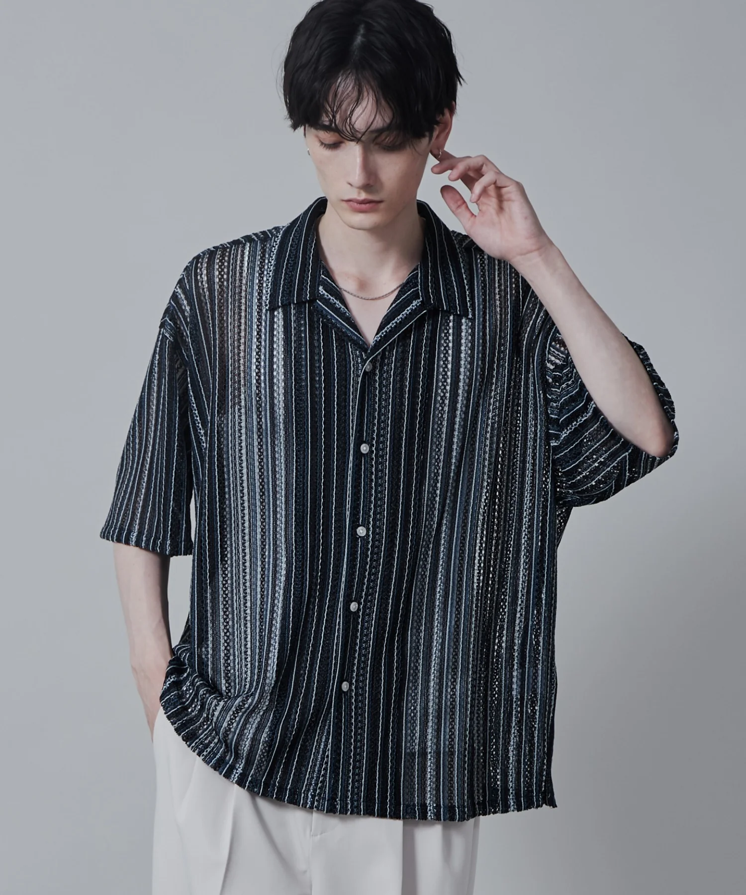 ストライプメッシュBIGシャツ（S） - Image 16