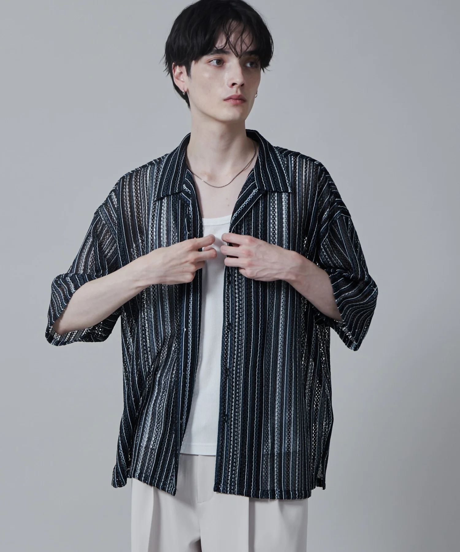 ストライプメッシュBIGシャツ（S） - Image 2