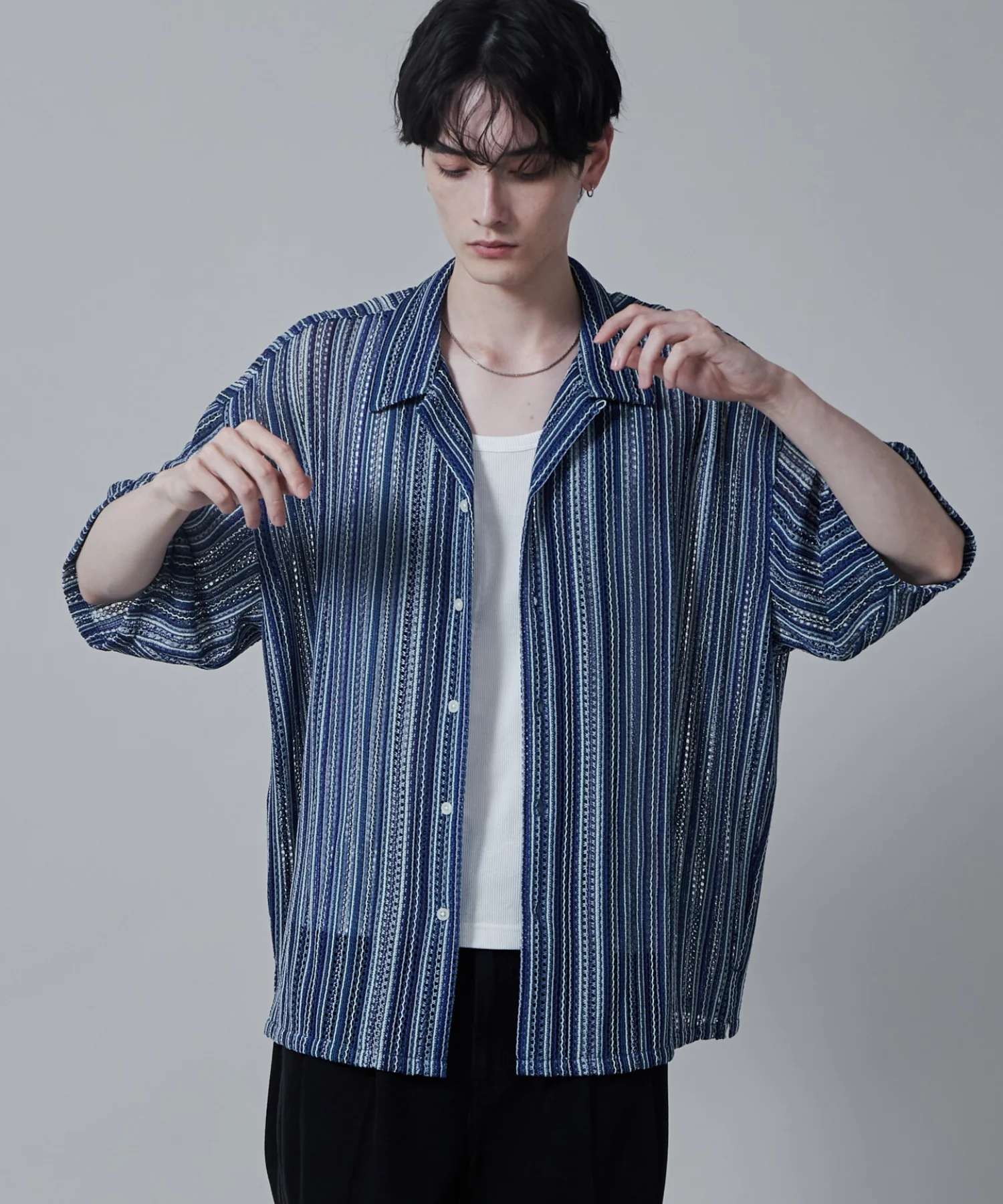 ストライプメッシュBIGシャツ（S） - Image 3