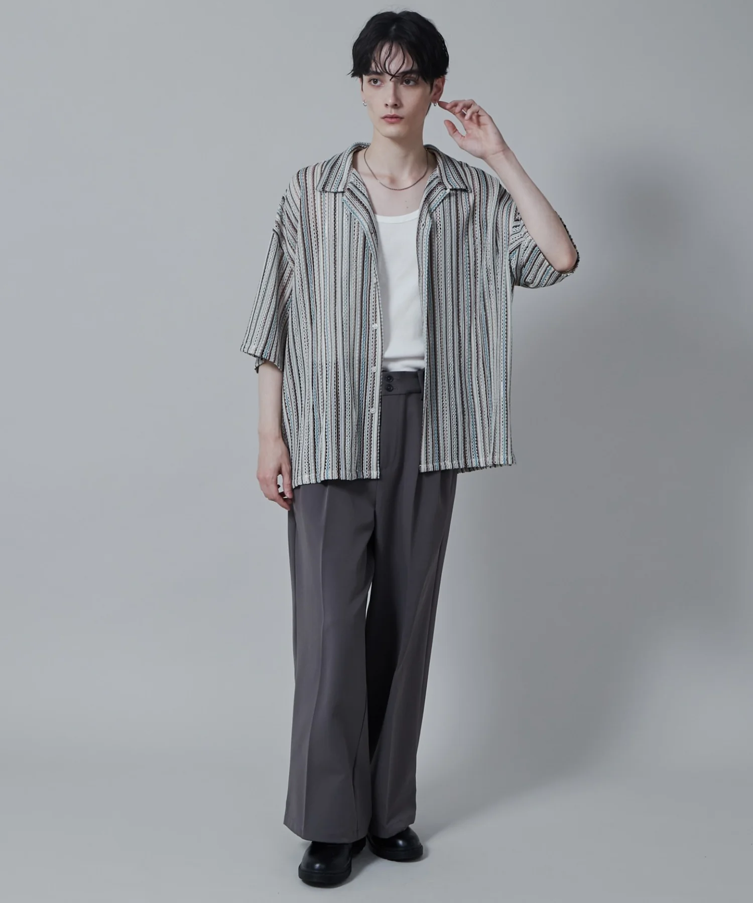 ストライプメッシュBIGシャツ（S） - Image 4