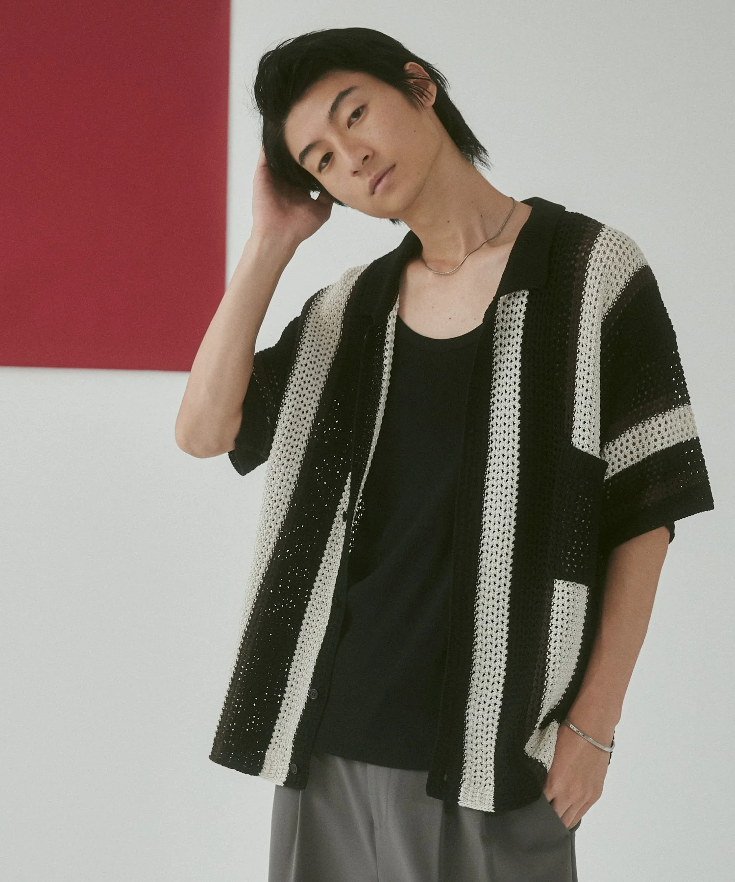 メッシュストライプニットカーディガン(SS) - Image 2