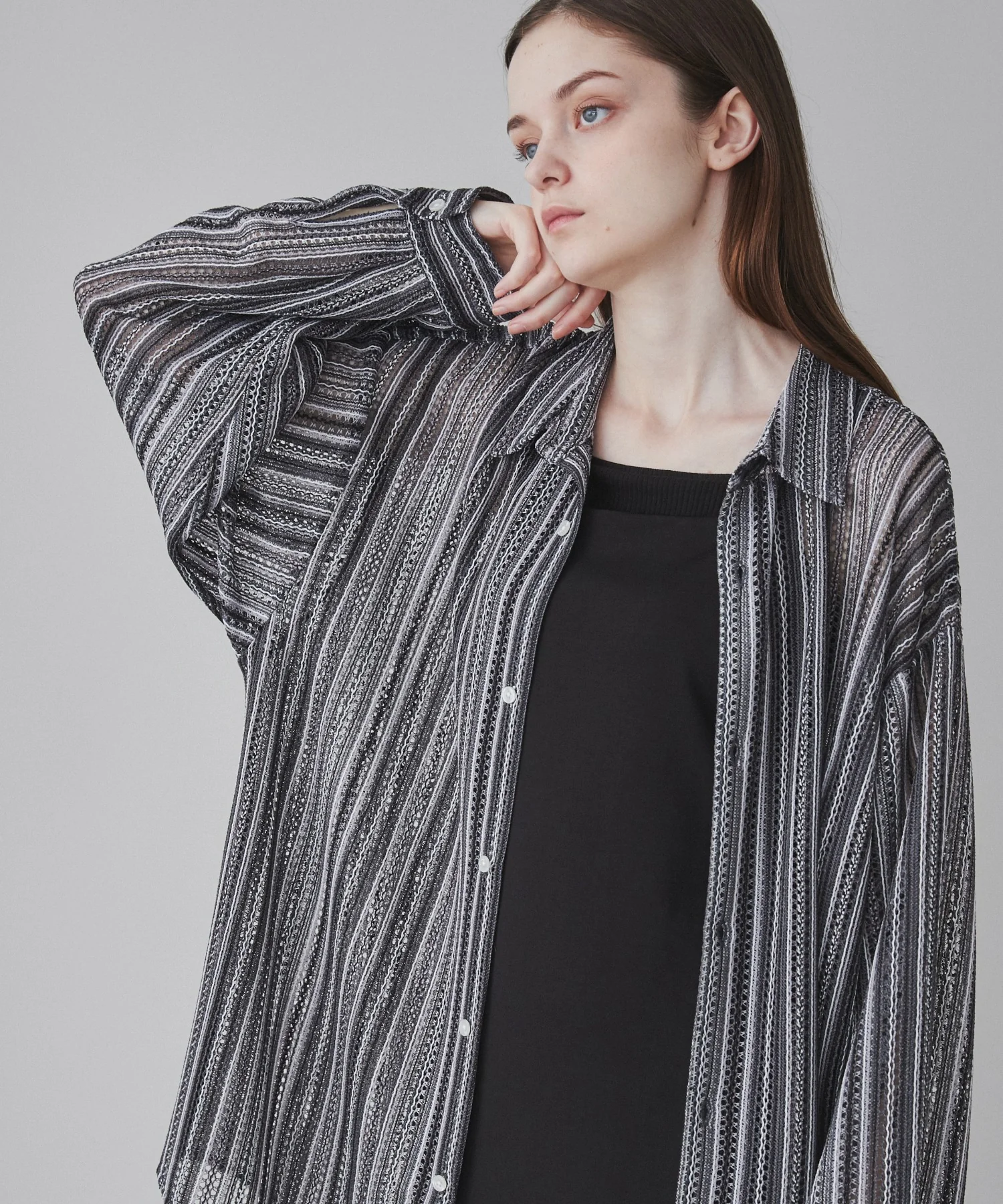 ストライプメッシュBIGシャツ - Image 2